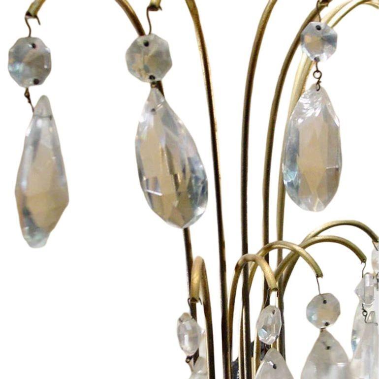 Art Deco Brass Hollywood Regency Palm Leaf Wall Sconce W/ Crystal Arms (amerikanisch) im Angebot