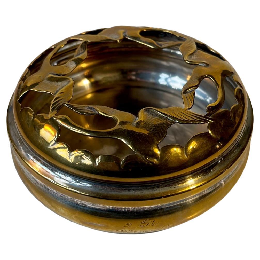 Art Deco Brass Incense Bowl with Swans, Danish 1930s For Sale