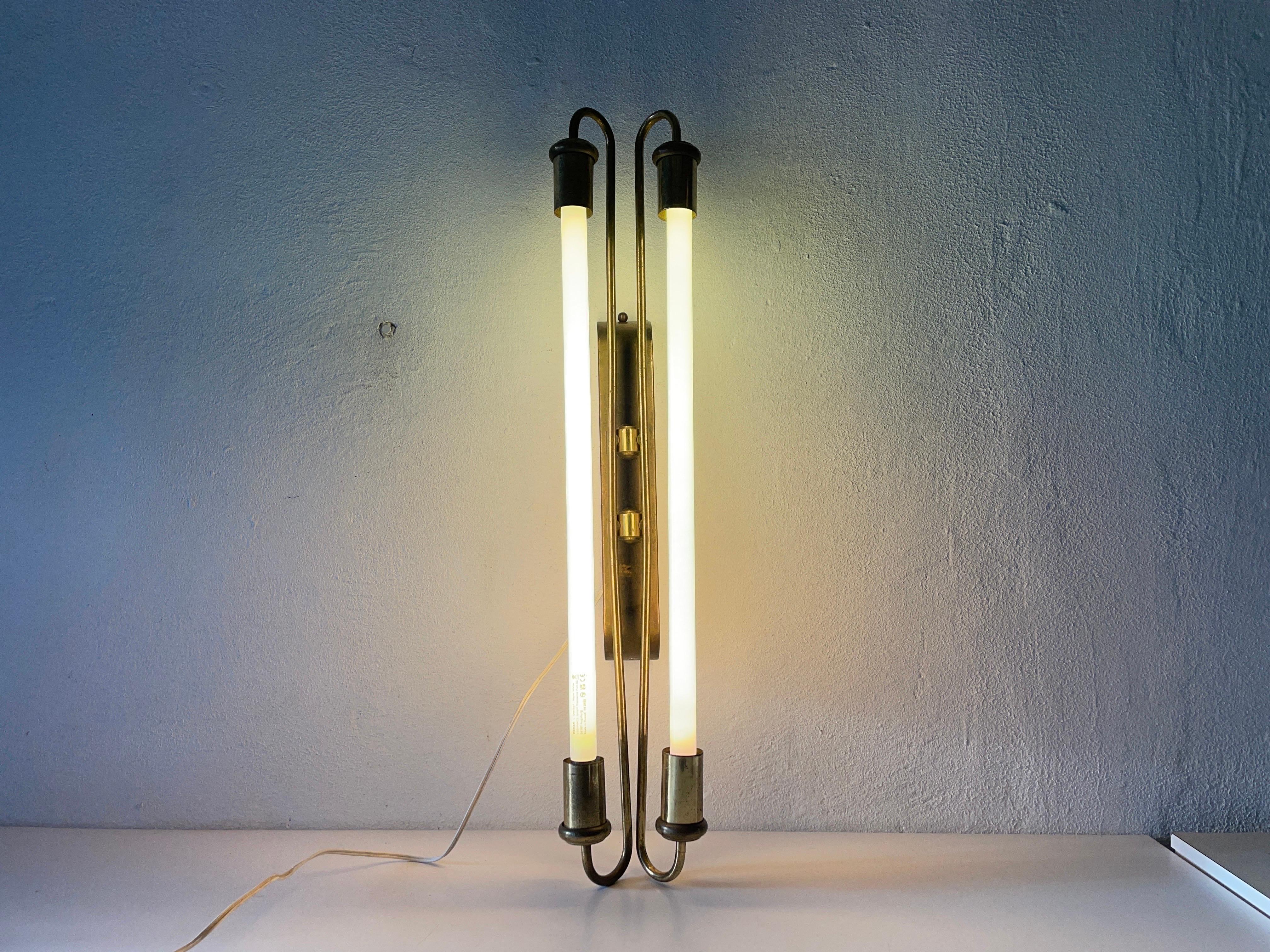 Art Deco Brass Industrial Cinema Sconce with Fluorescent Tubes, 1930s, Germany For Sale 7
