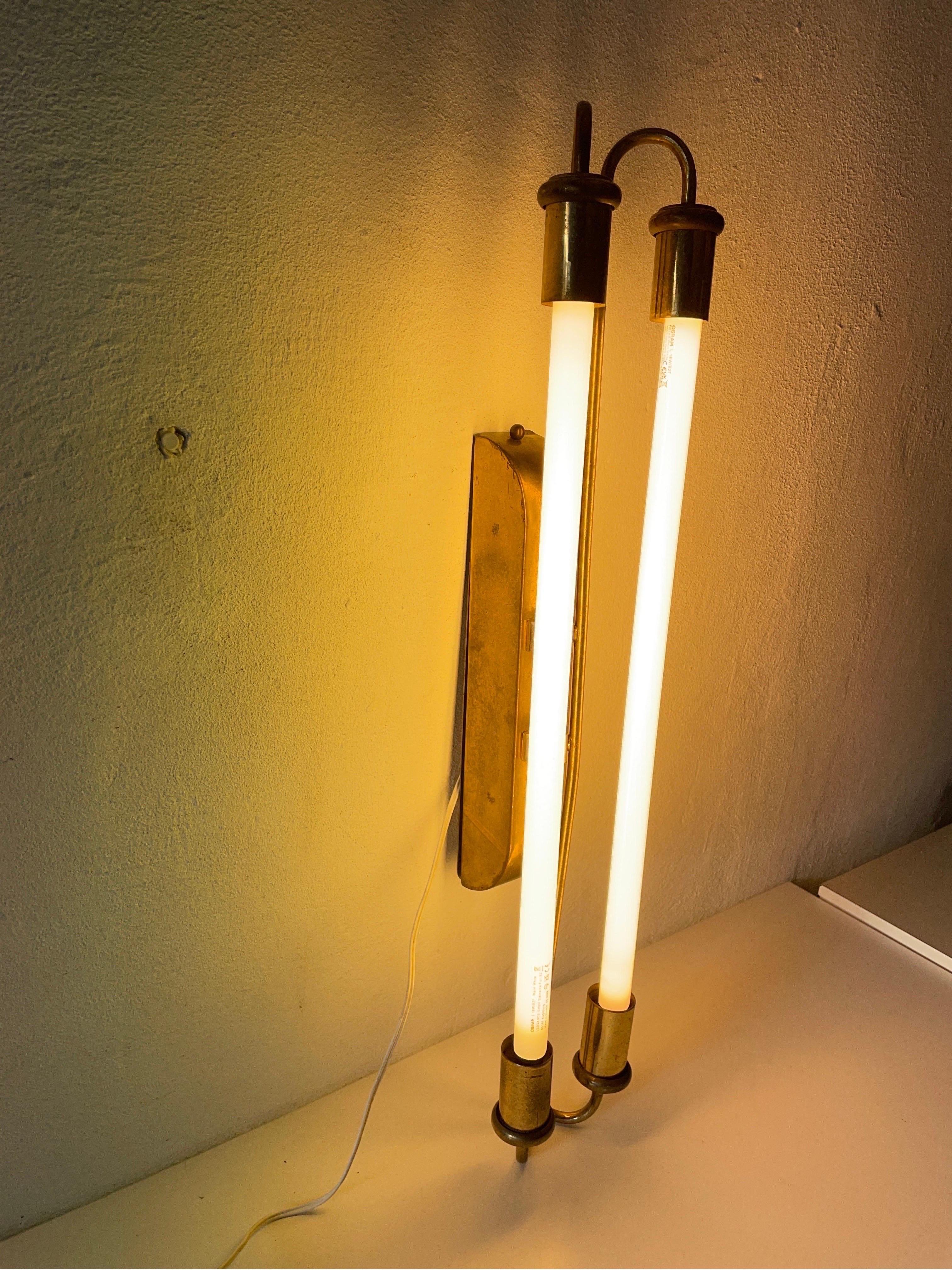 Art Deco Brass Industrial Cinema Sconce with Fluorescent Tubes, 1930s, Germany For Sale 8