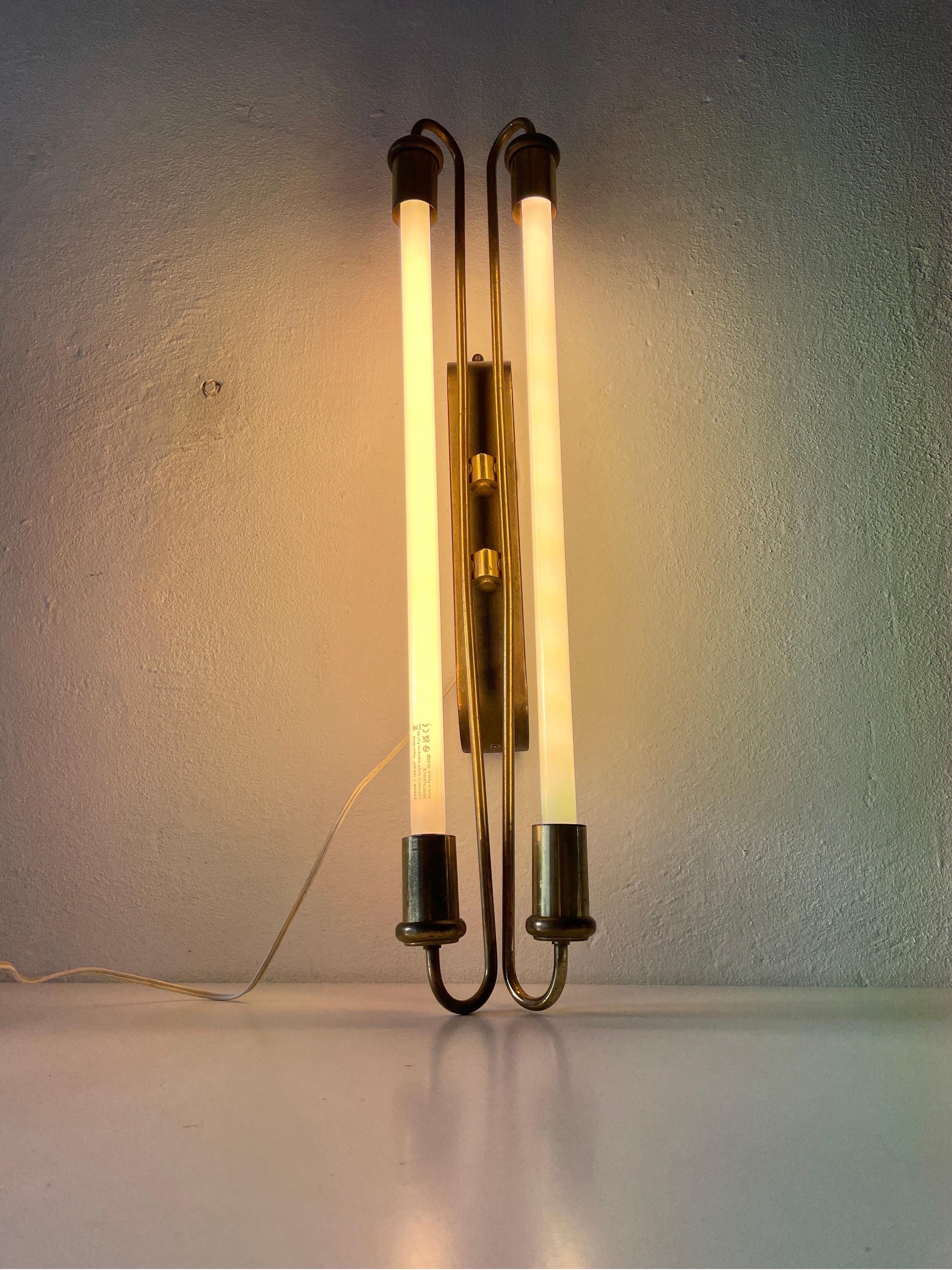 Art Deco Brass Industrial Cinema Sconce with Fluorescent Tubes, 1930s, Germany For Sale 9