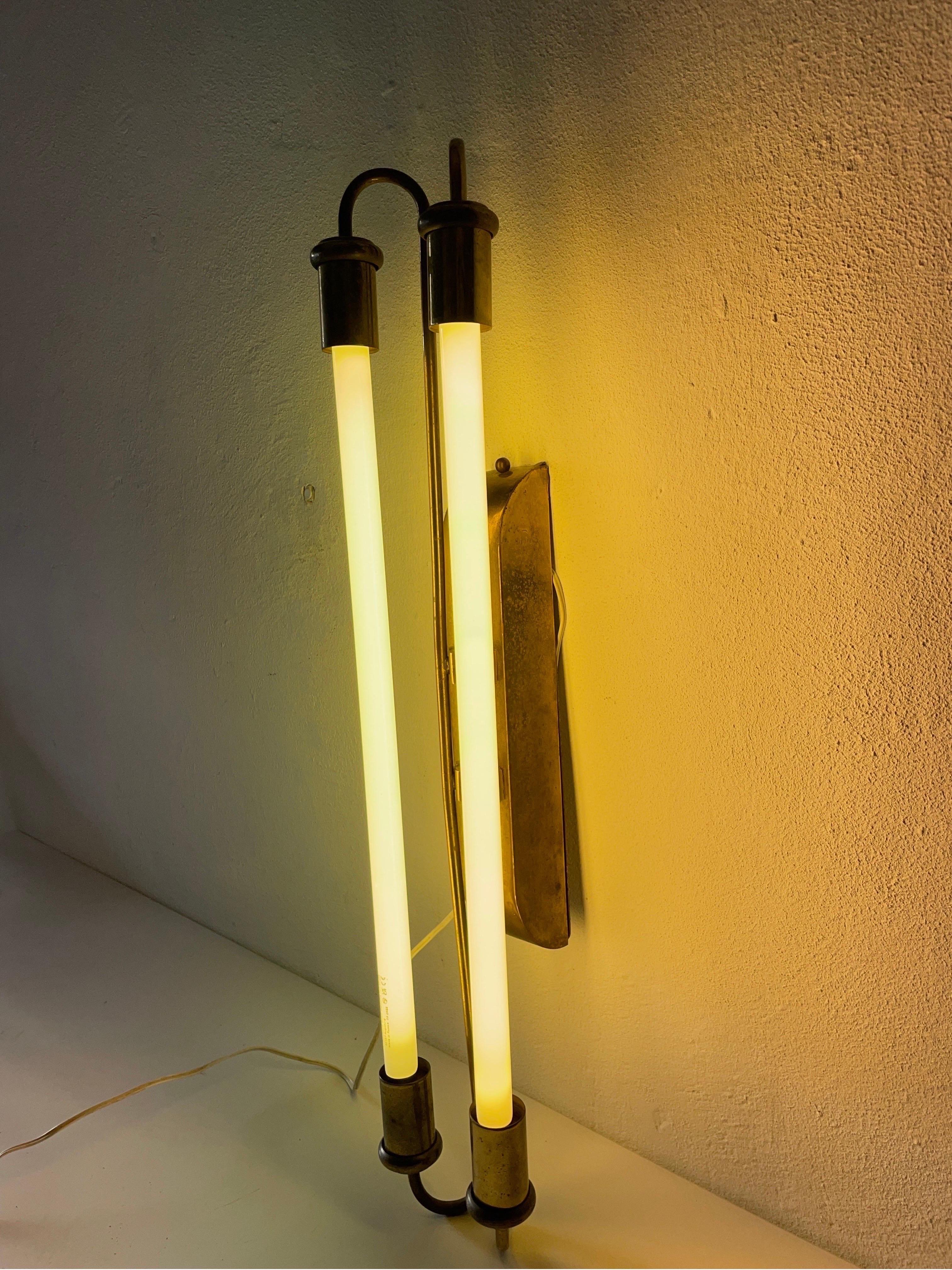 Art Deco Brass Industrial Cinema Sconce with Fluorescent Tubes, 1930s, Germany For Sale 10