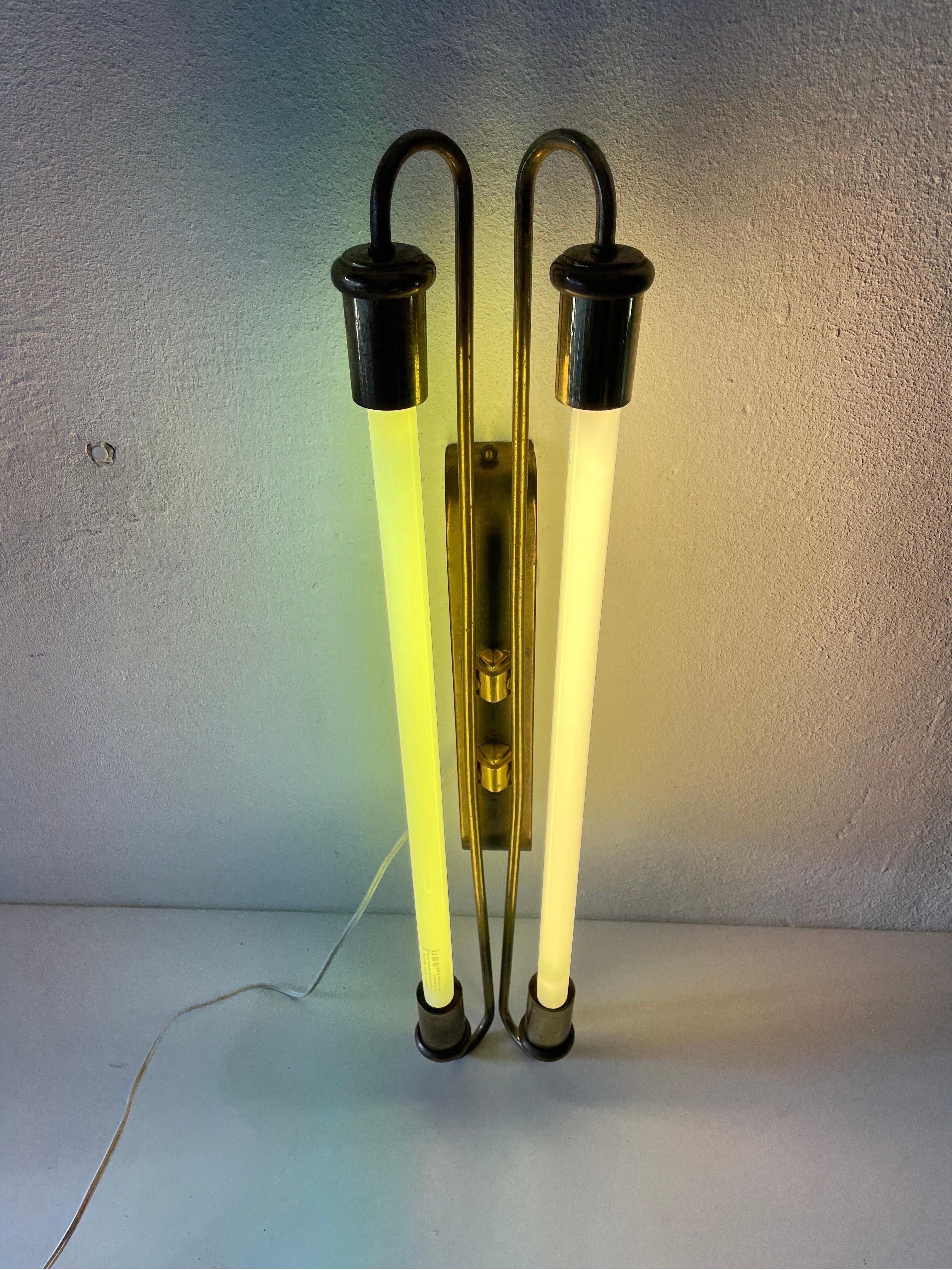 Art Deco Brass Industrial Cinema Sconce with Fluorescent Tubes, 1930s, Germany For Sale 11