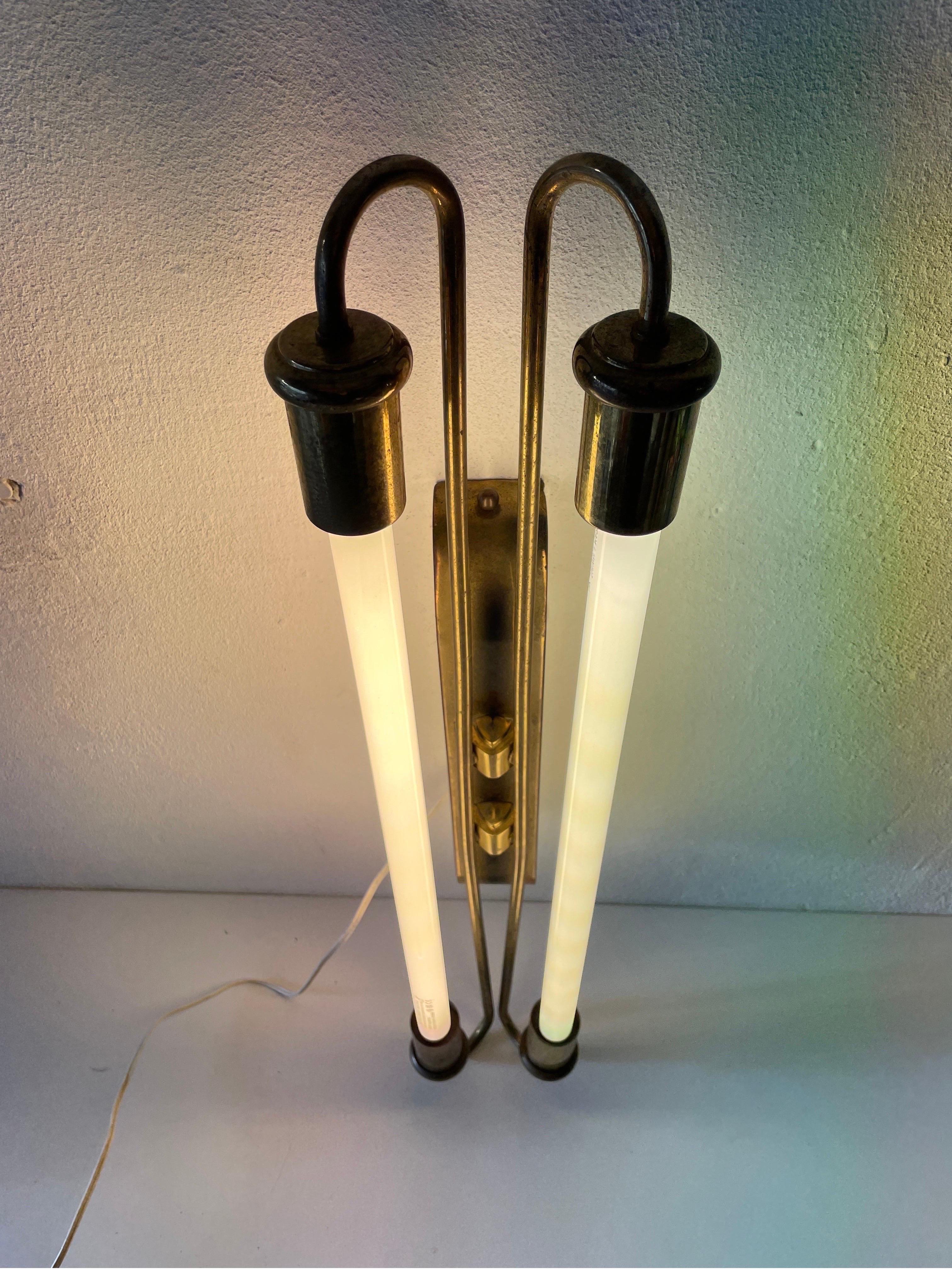 Art Deco Brass Industrial Cinema Sconce with Fluorescent Tubes, 1930s, Germany For Sale 12
