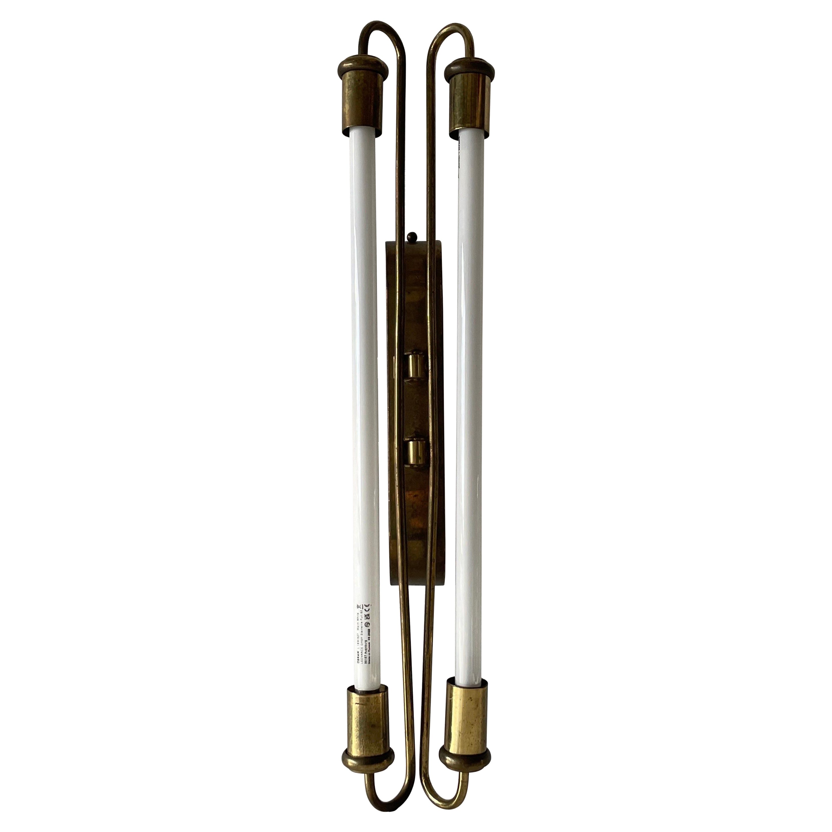 Sconce da cinema industriale in ottone Art Deco con tubi fluorescenti, anni '30, Germania