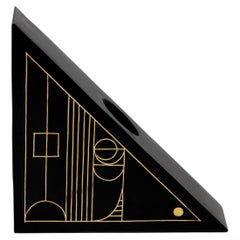 Art Deco Brass Inlaid Black Triangle Candleholder