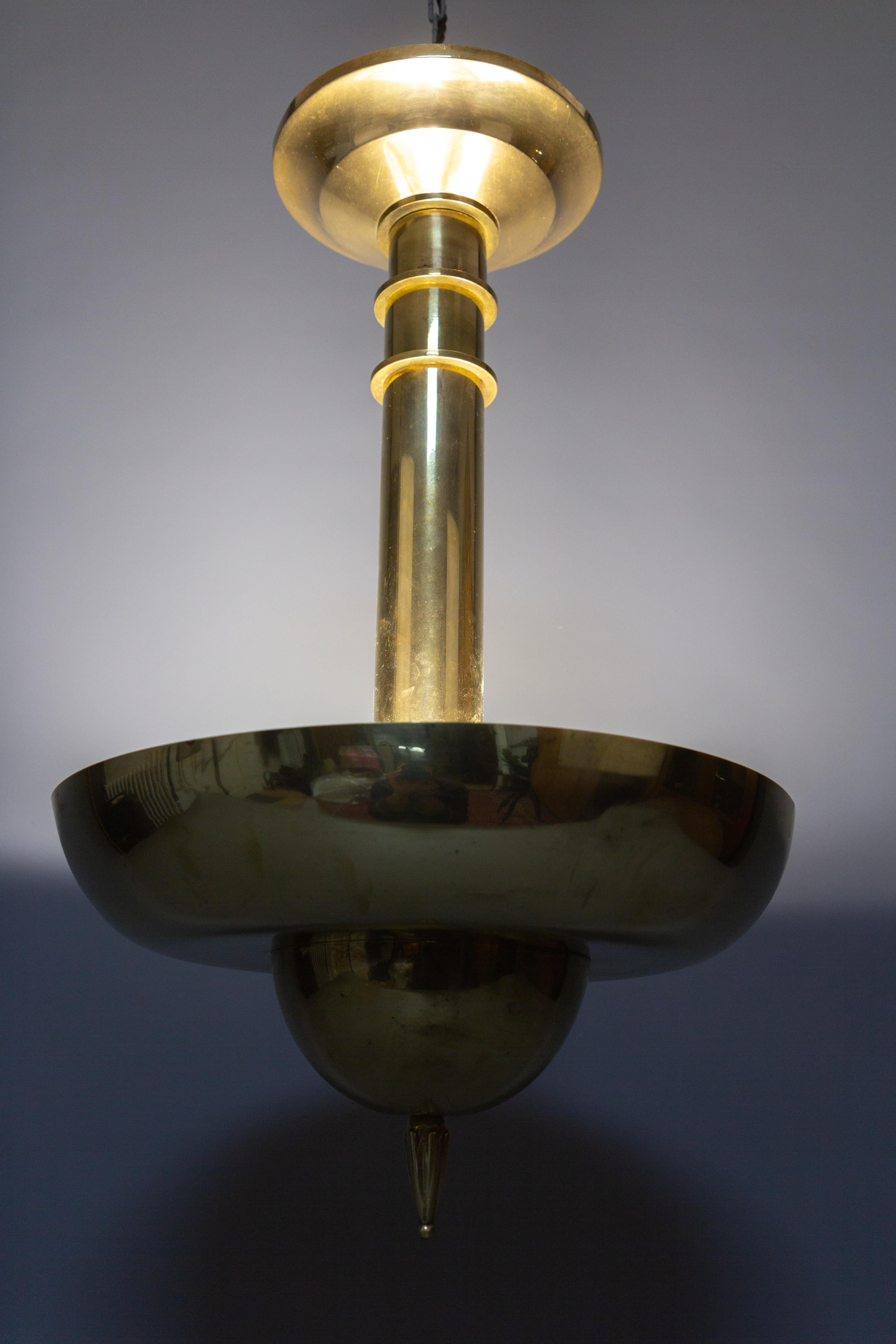 Art Deco Brass Inverted Dome Six-Light Pendant Lamp, Germany, ca. 1930 For Sale 7
