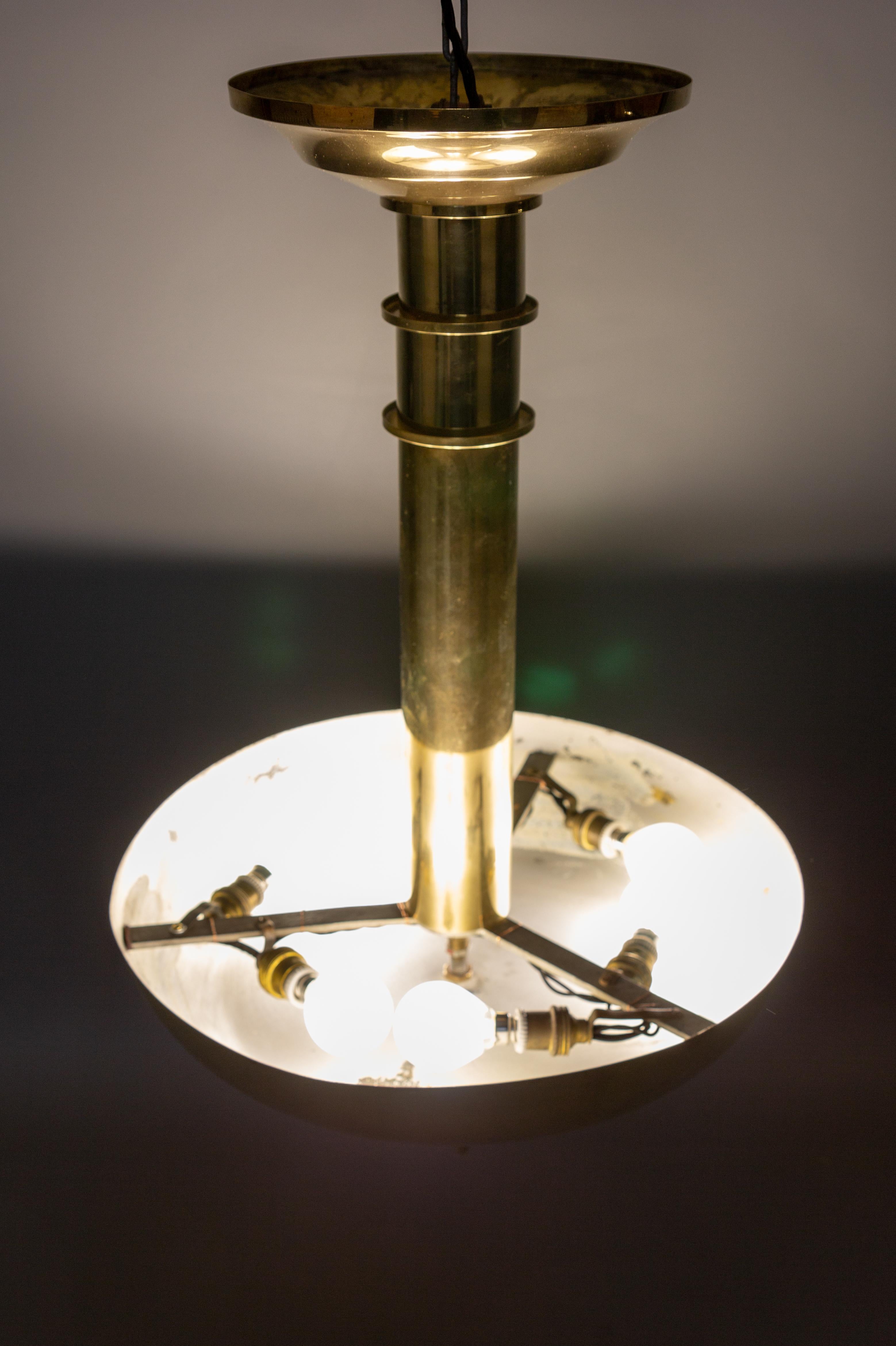 Art Deco Brass Inverted Dome Six-Light Pendant Lamp, Germany, ca. 1930 For Sale 8