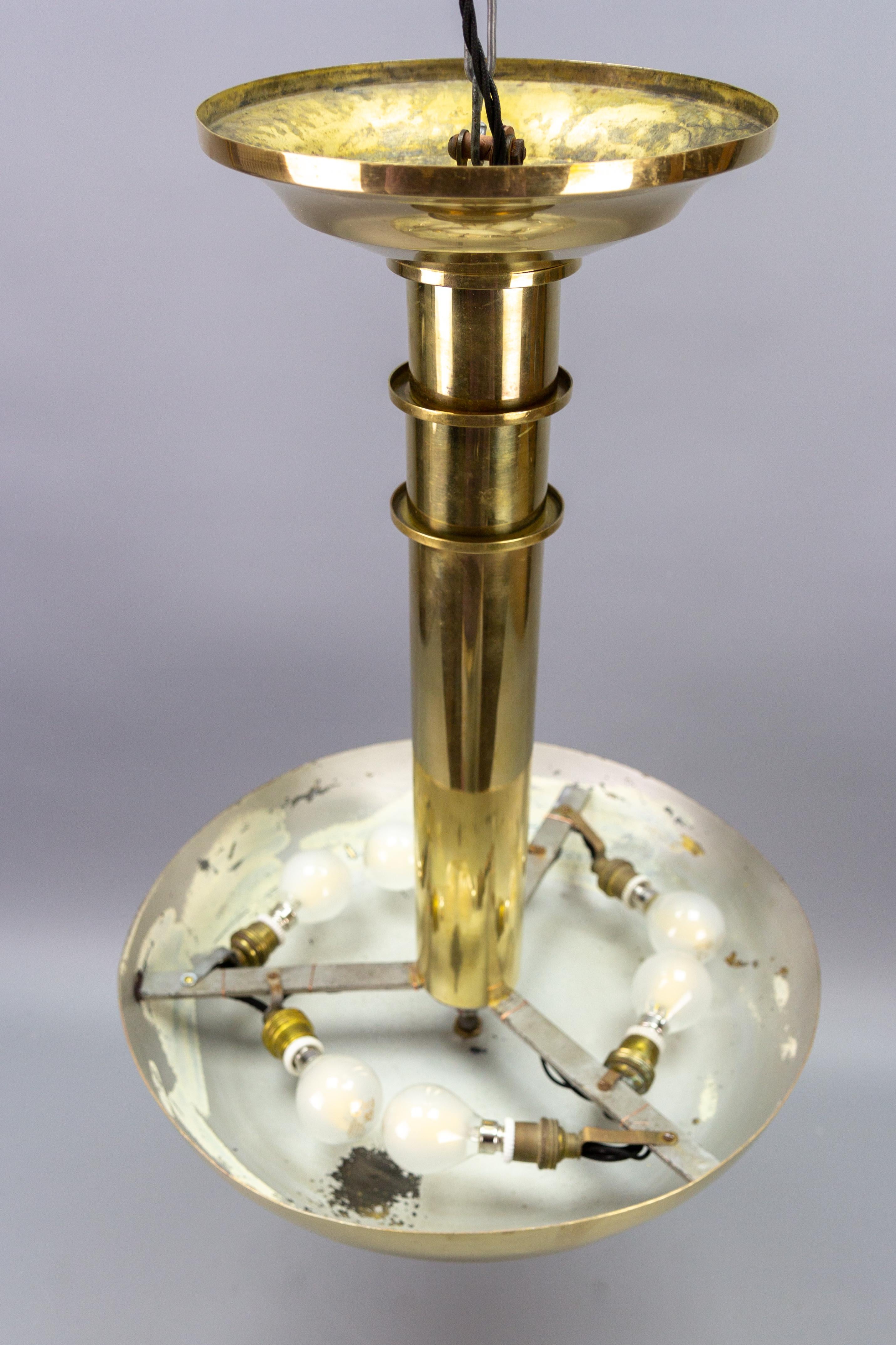 Art Deco Brass Inverted Dome Six-Light Pendant Lamp, Germany, ca. 1930 For Sale 9