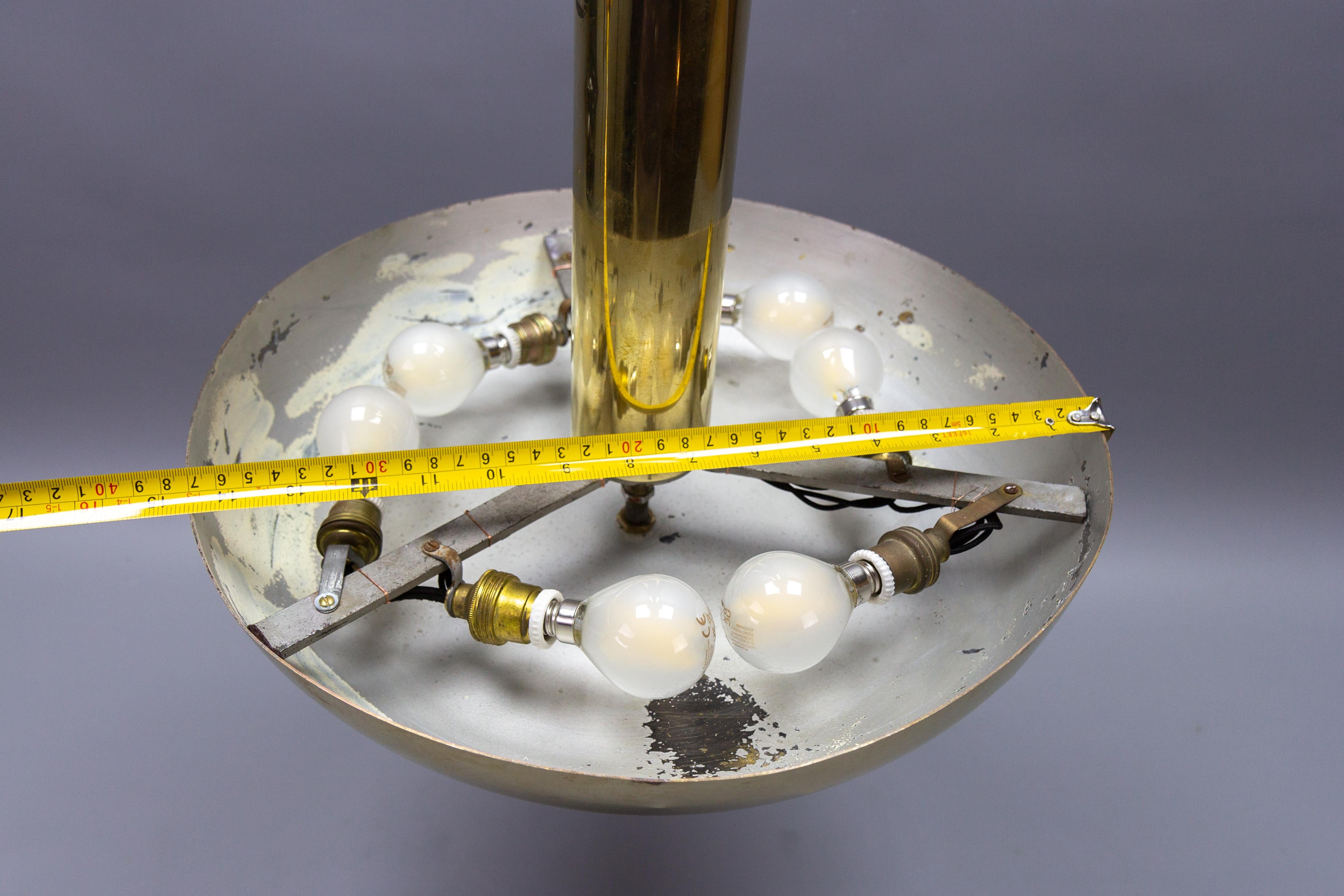 Art Deco Brass Inverted Dome Six-Light Pendant Lamp, Germany, ca. 1930 For Sale 13