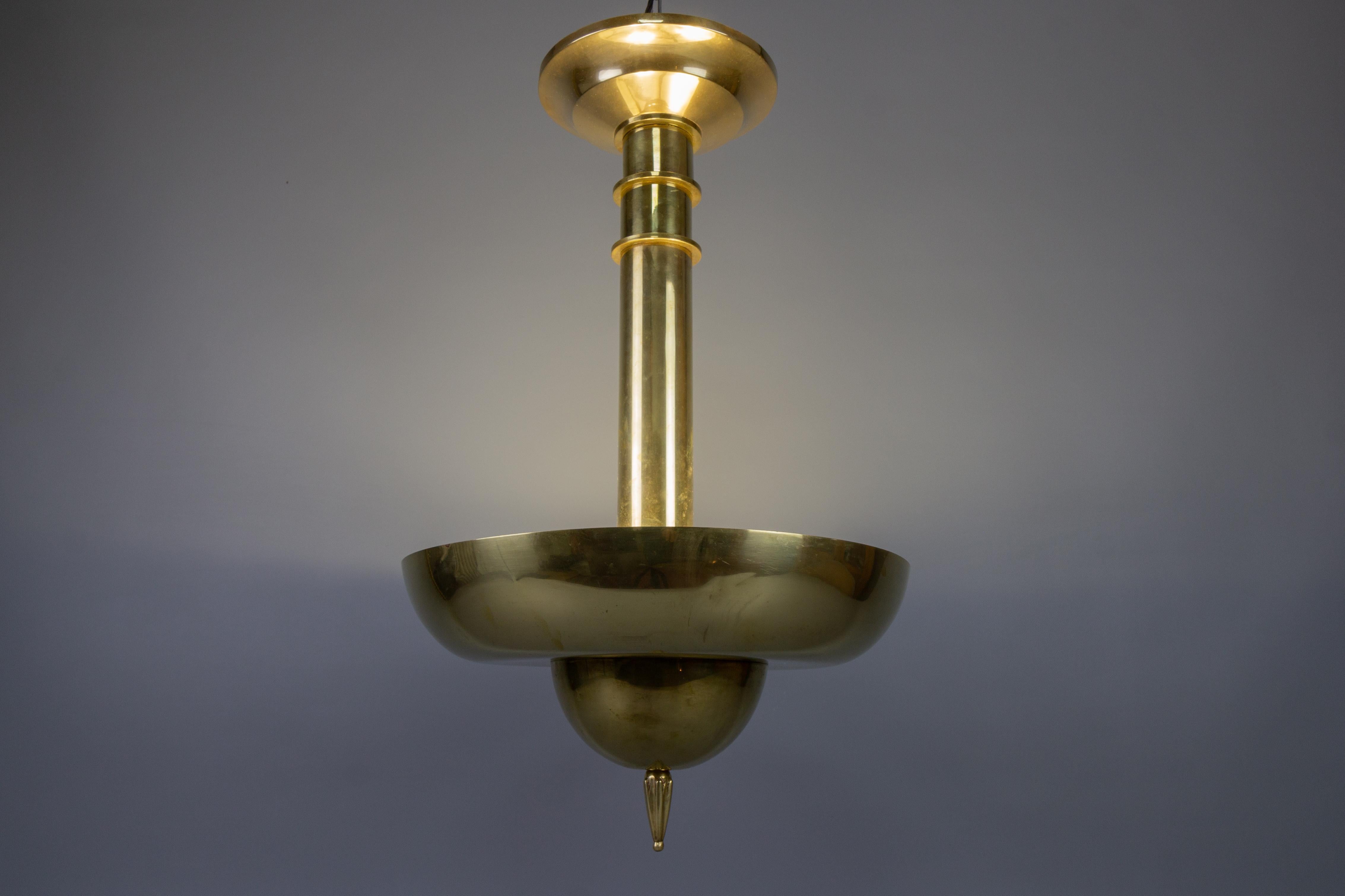 Art Deco Brass Inverted Dome Six-Light Pendant Lamp, Germany, ca. 1930 In Good Condition For Sale In Barntrup, DE