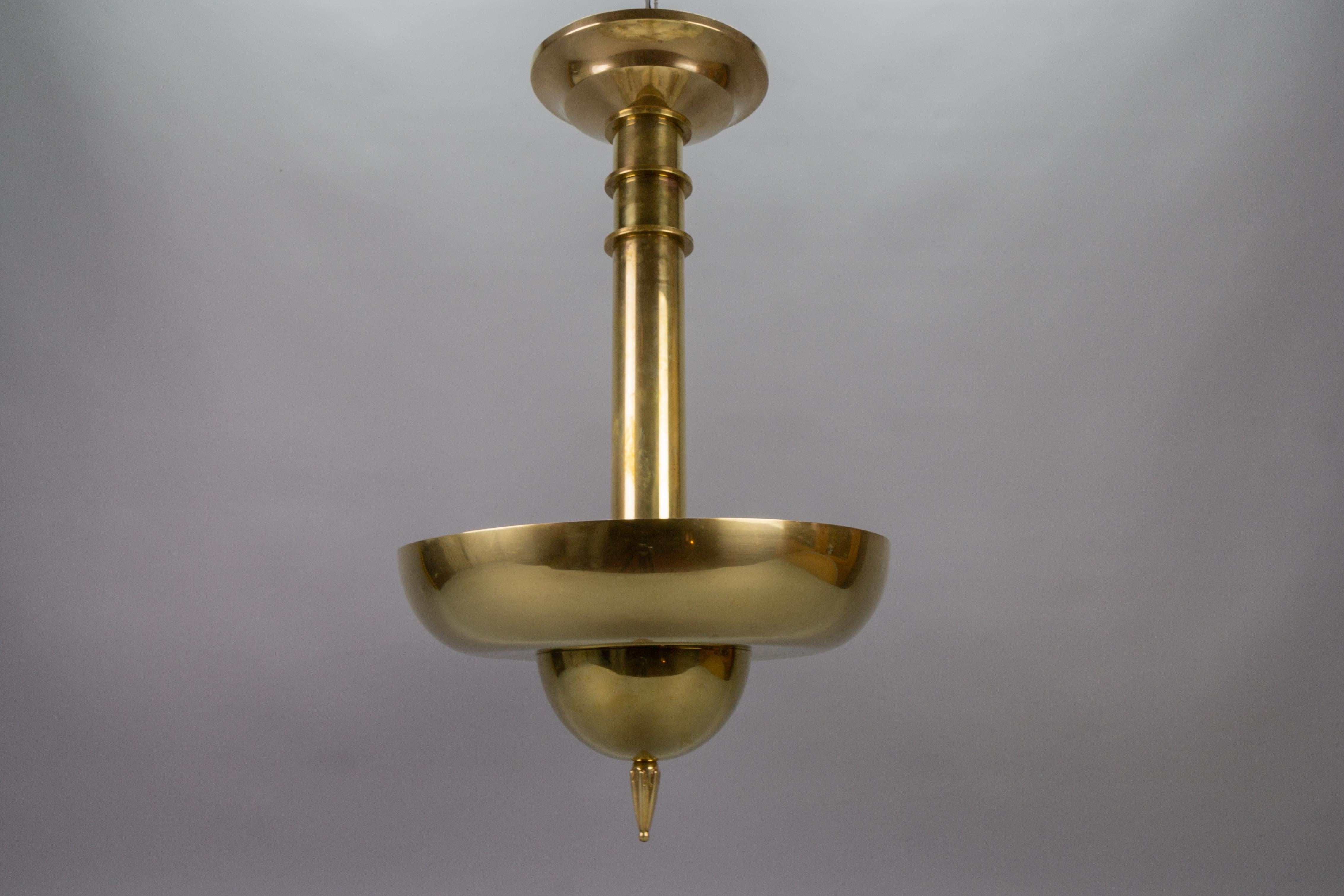 Mid-20th Century Art Deco Brass Inverted Dome Six-Light Pendant Lamp, Germany, ca. 1930 For Sale