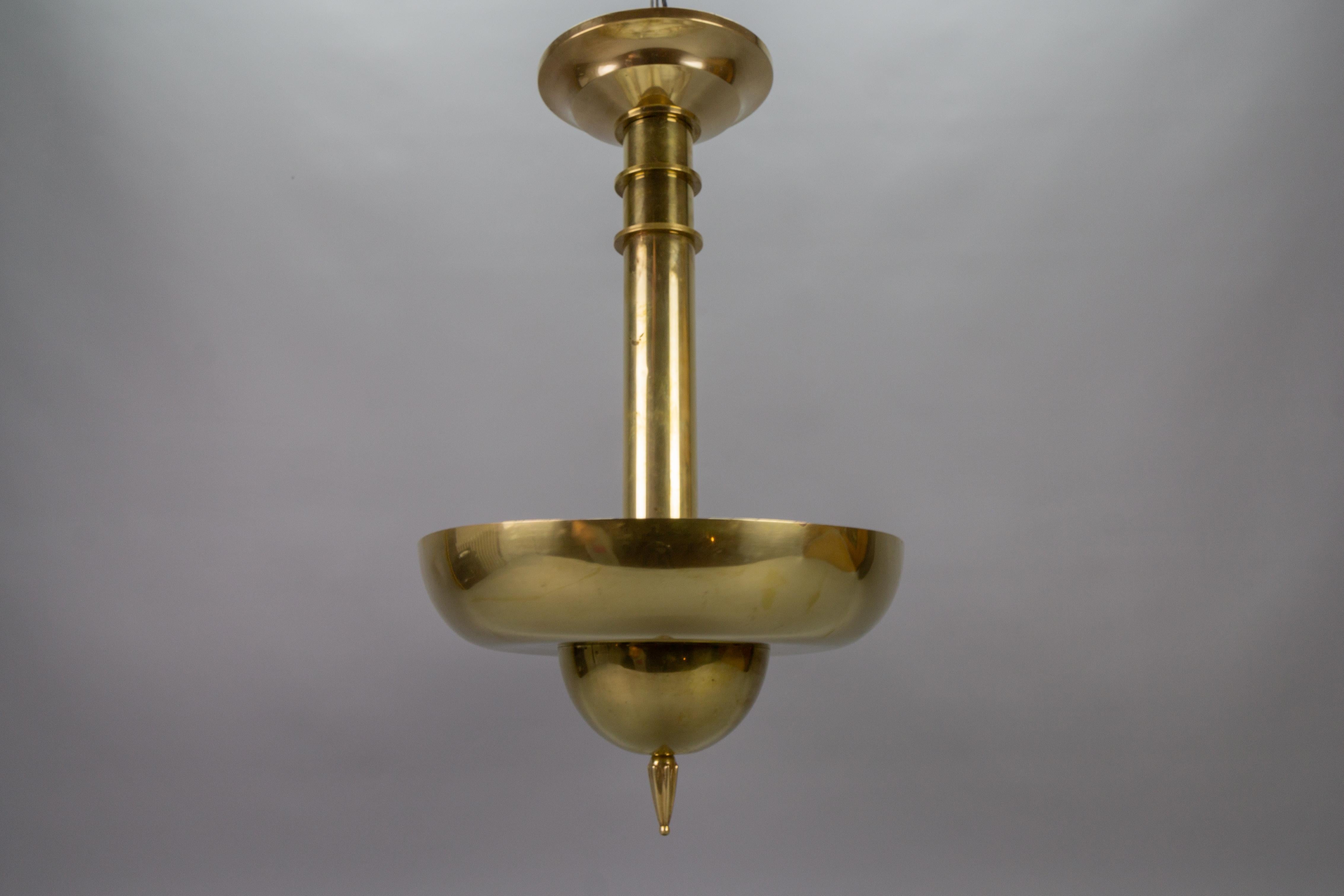 Metal Art Deco Brass Inverted Dome Six-Light Pendant Lamp, Germany, ca. 1930 For Sale