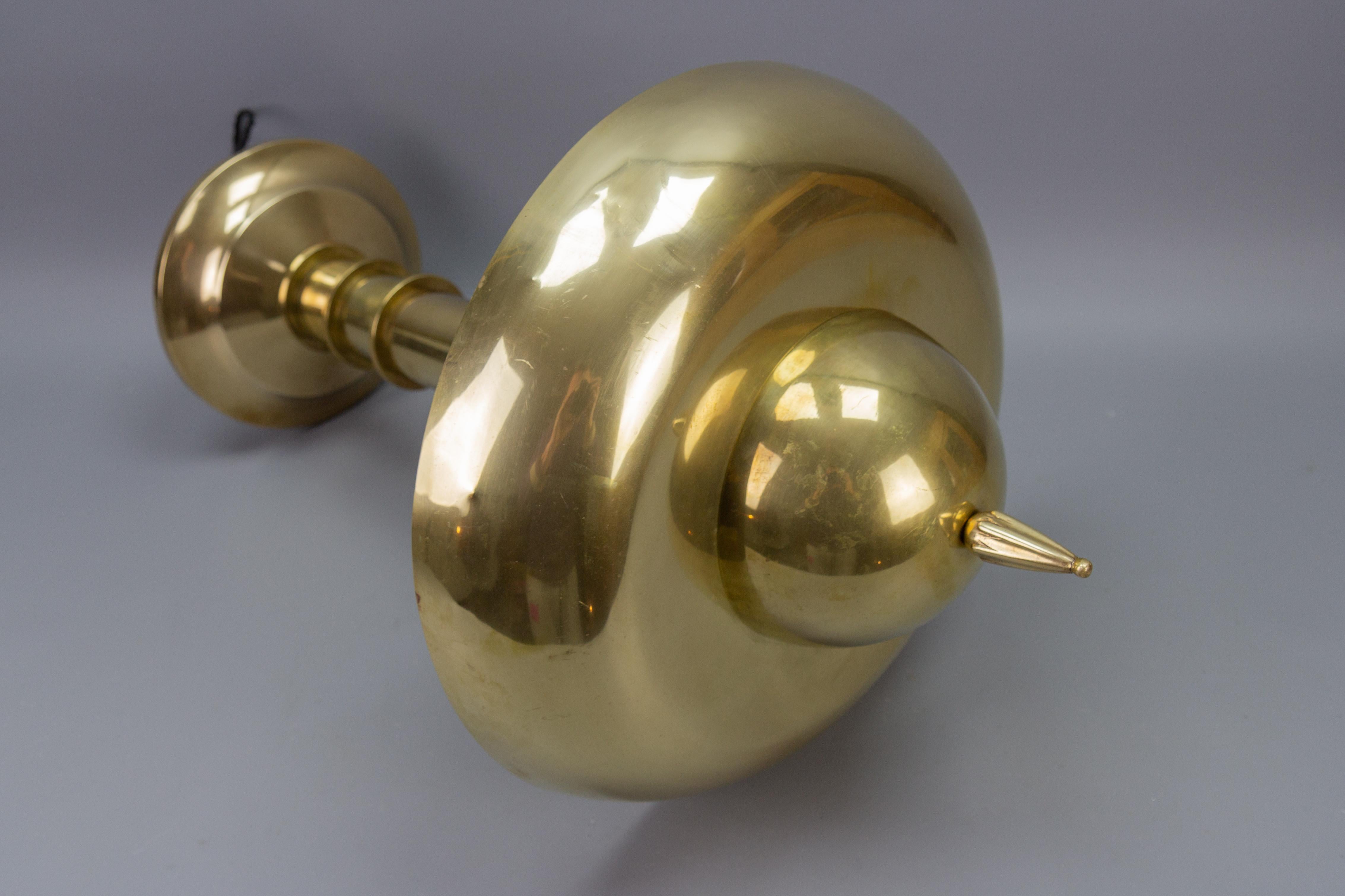 Art Deco Brass Inverted Dome Six-Light Pendant Lamp, Germany, ca. 1930 For Sale 2