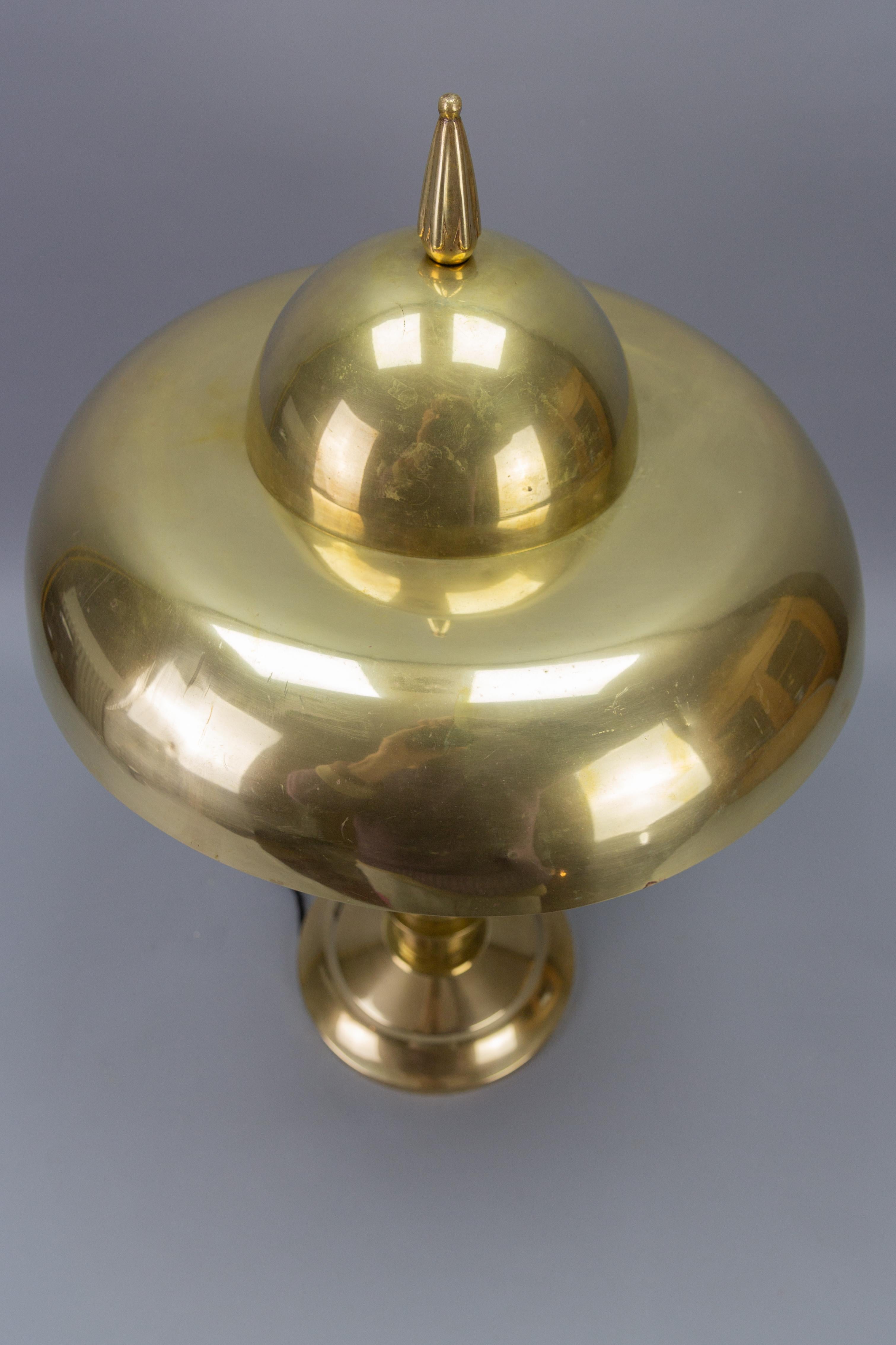 Art Deco Brass Inverted Dome Six-Light Pendant Lamp, Germany, ca. 1930 For Sale 3
