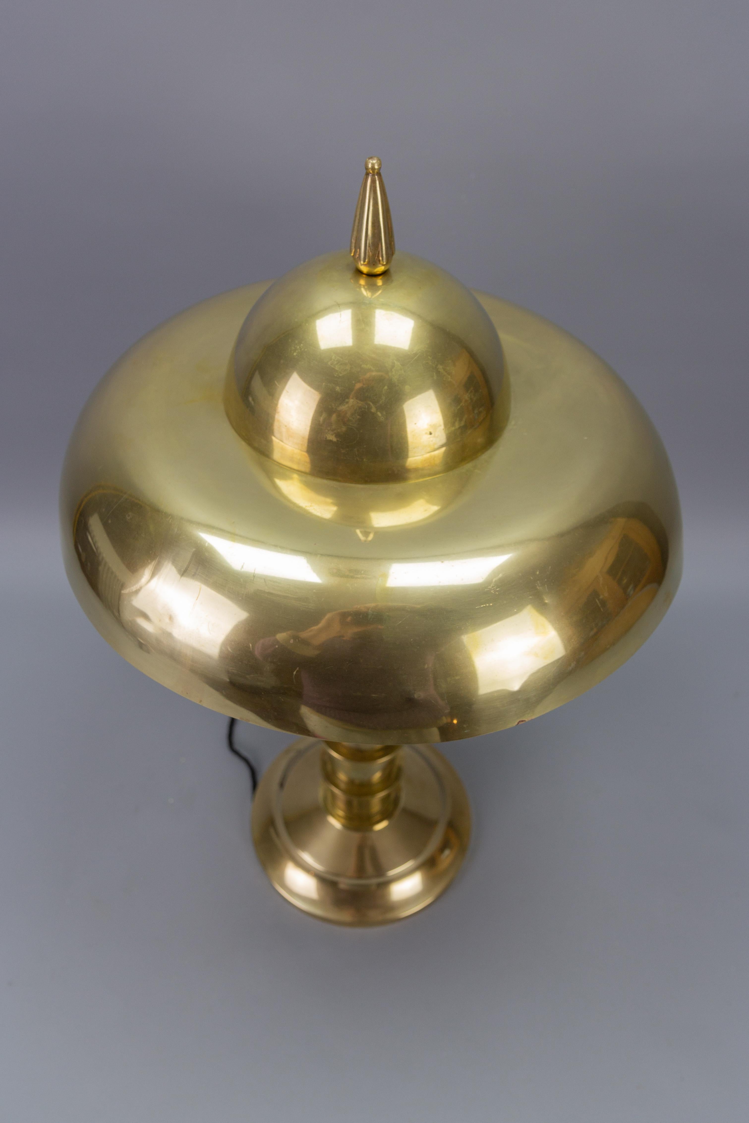 Art Deco Brass Inverted Dome Six-Light Pendant Lamp, Germany, ca. 1930 For Sale 4