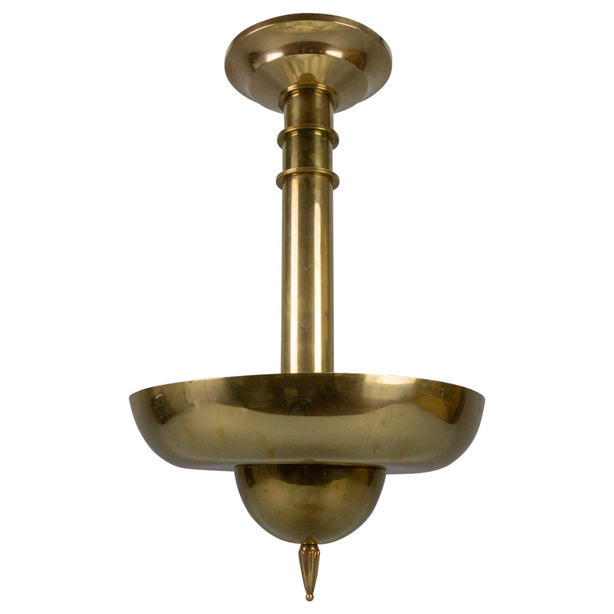 Art Deco Brass Inverted Dome Six-Light Pendant Lamp, Germany, ca. 1930