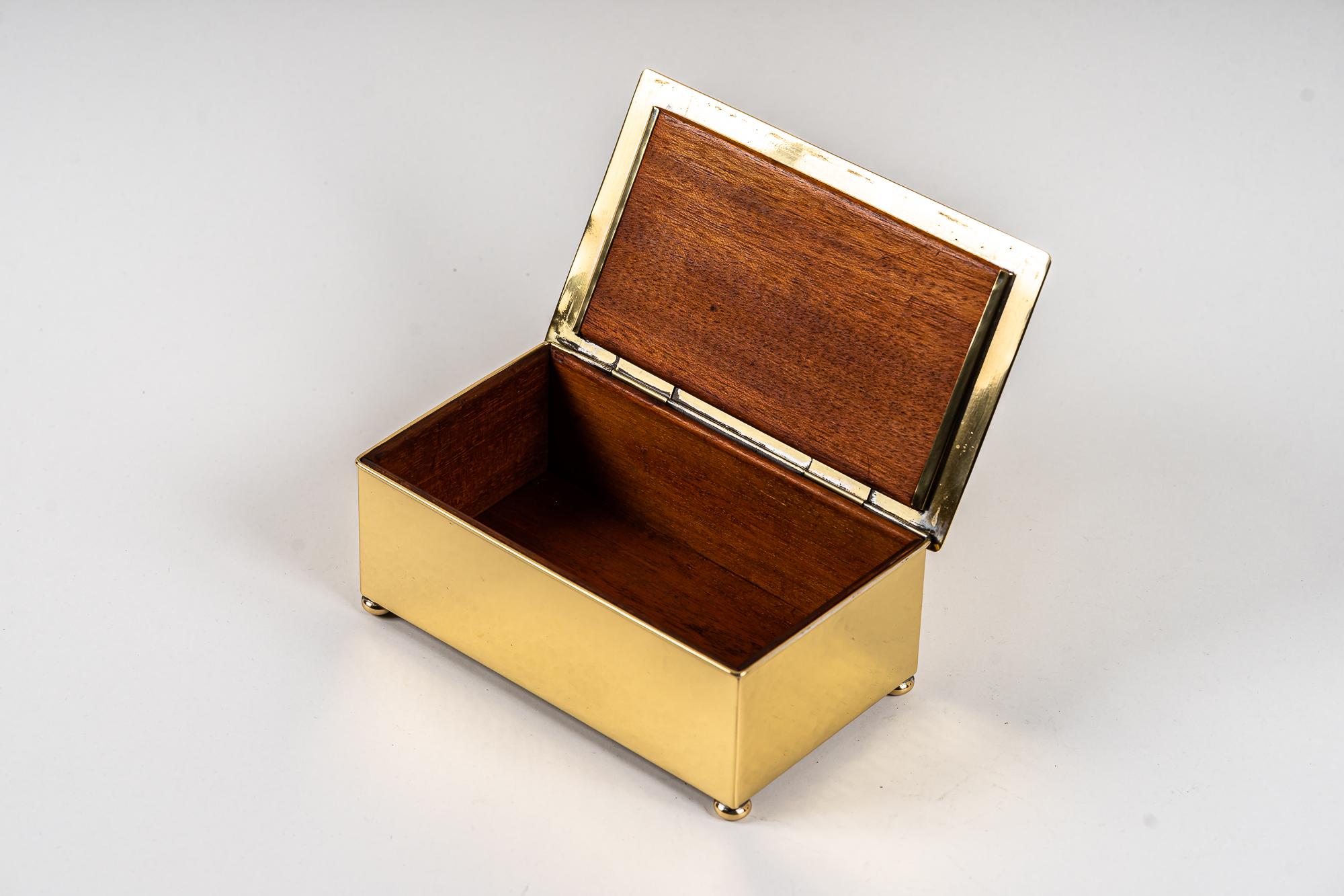 Early 20th Century Art Deco Brass Jewelry Box with Hunting Motiv Vienna around 1920s