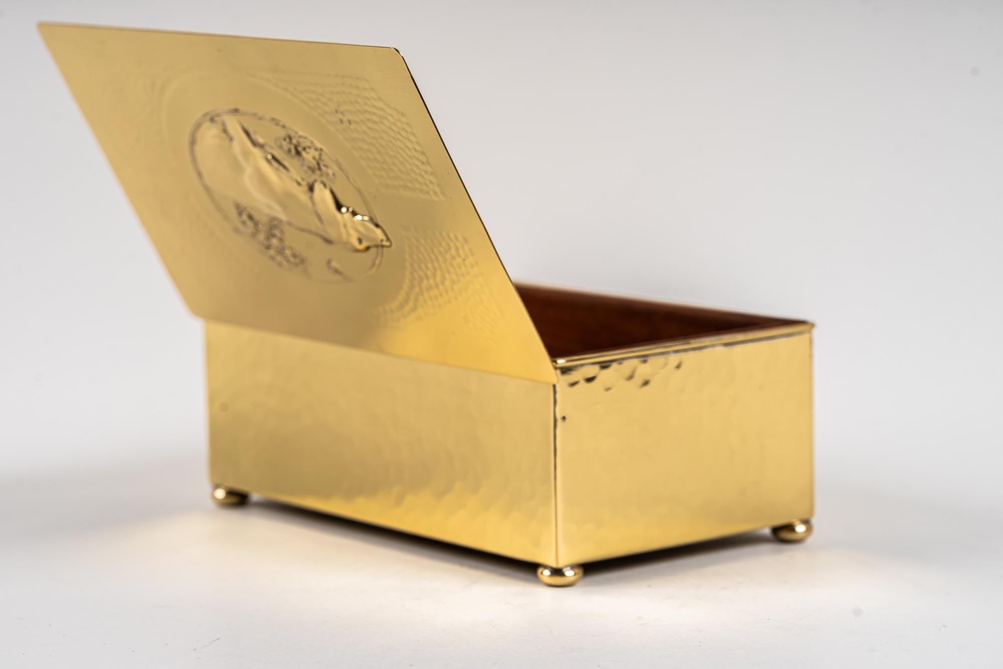 Art Deco Brass Jewelry Box with Hunting Motiv Vienna around 1920s 2