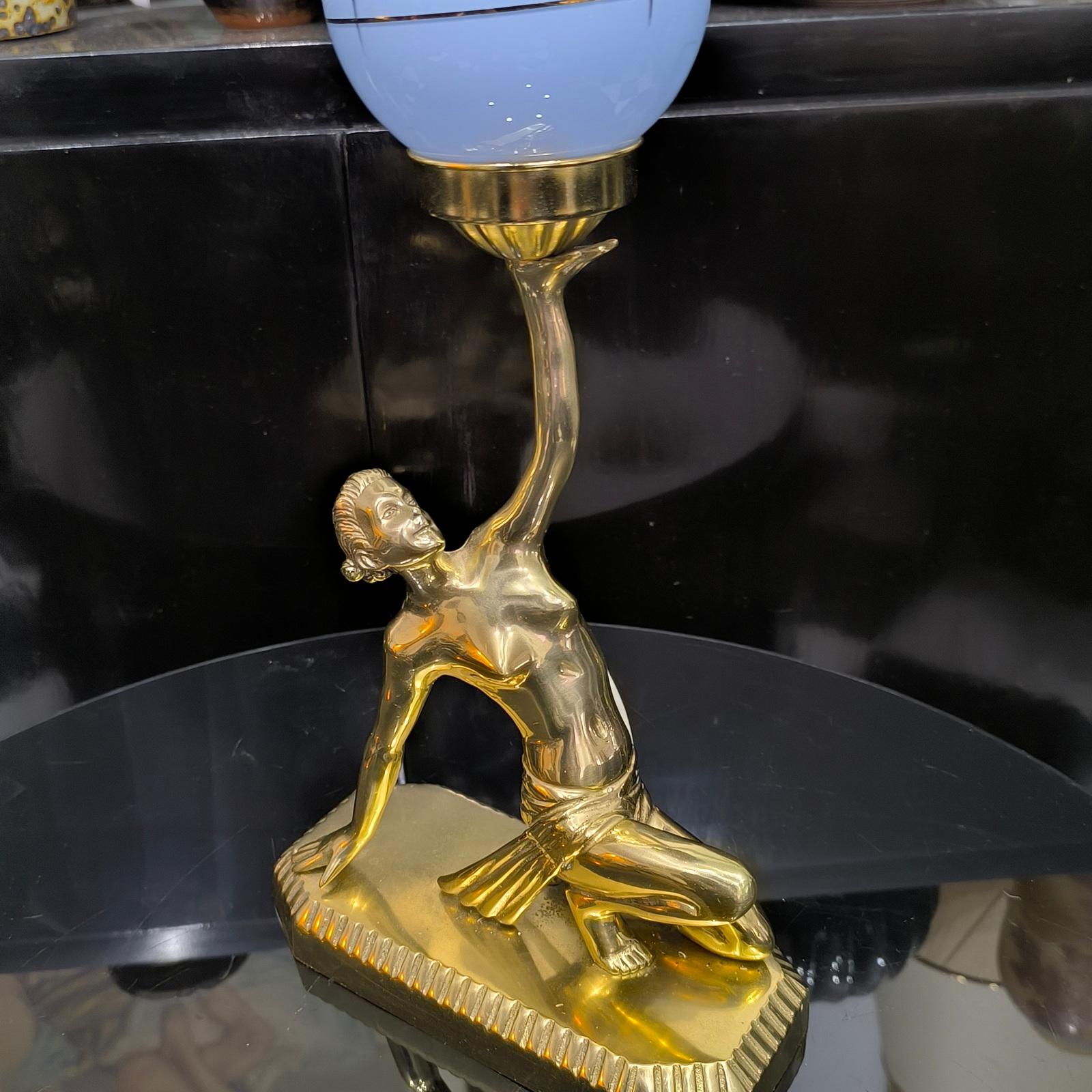Art Deco Brass Lady Figural Lamp, in the Style of Lorenzl, circa 1940 For Sale 4