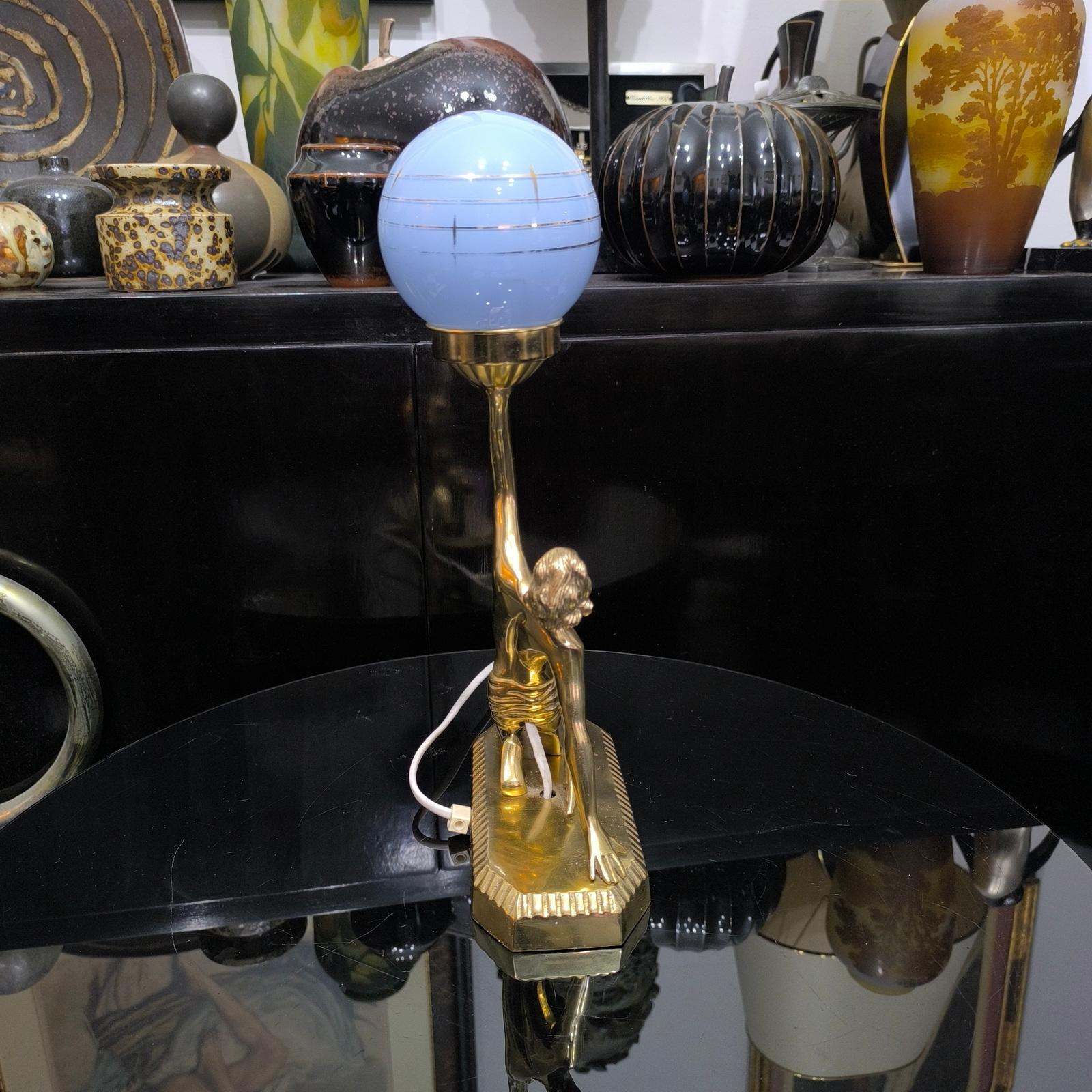 20th Century Art Deco Brass Lady Figural Lamp, in the Style of Lorenzl, circa 1940 For Sale