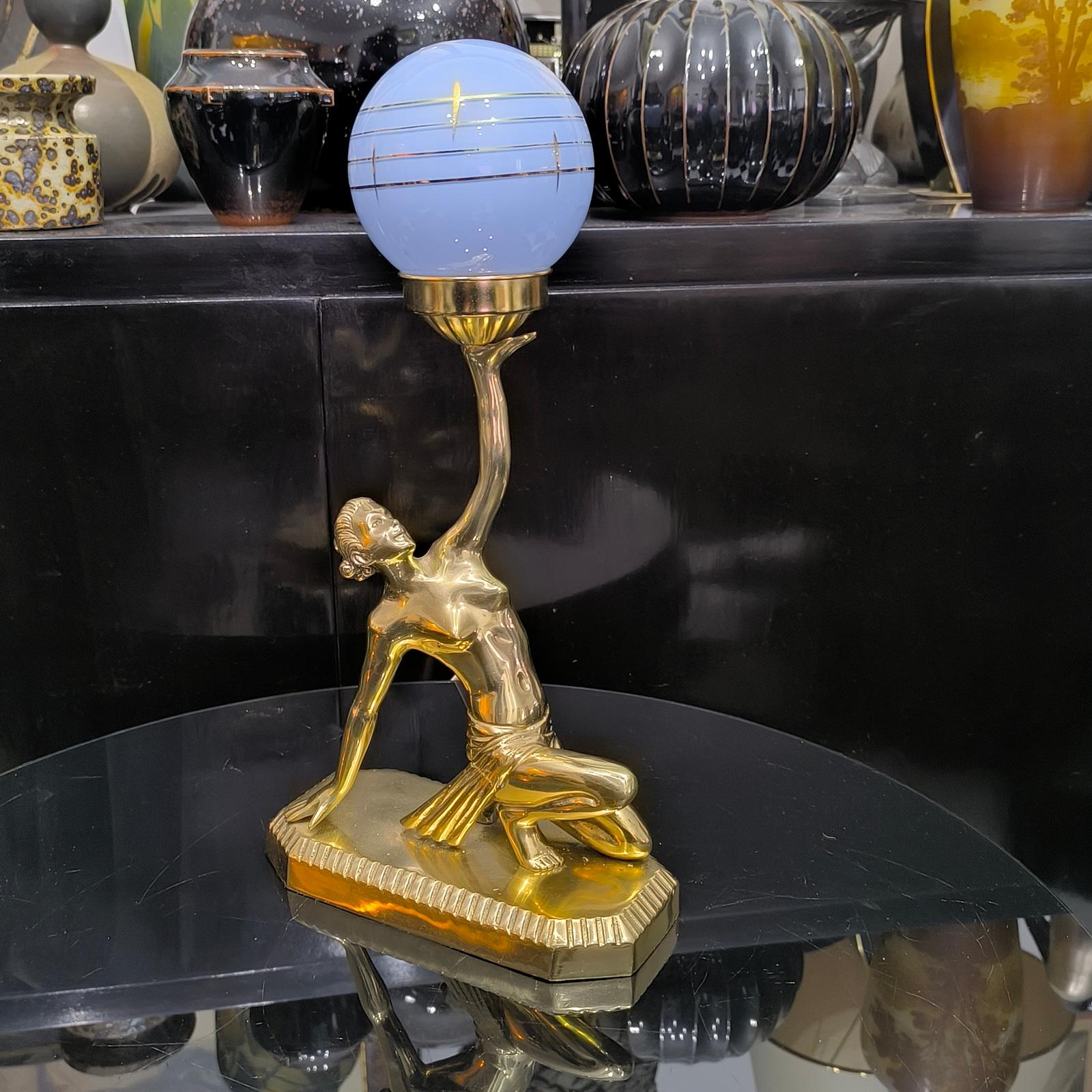 Art Deco Brass Lady Figural Lamp, in the Style of Lorenzl, circa 1940 For Sale 3