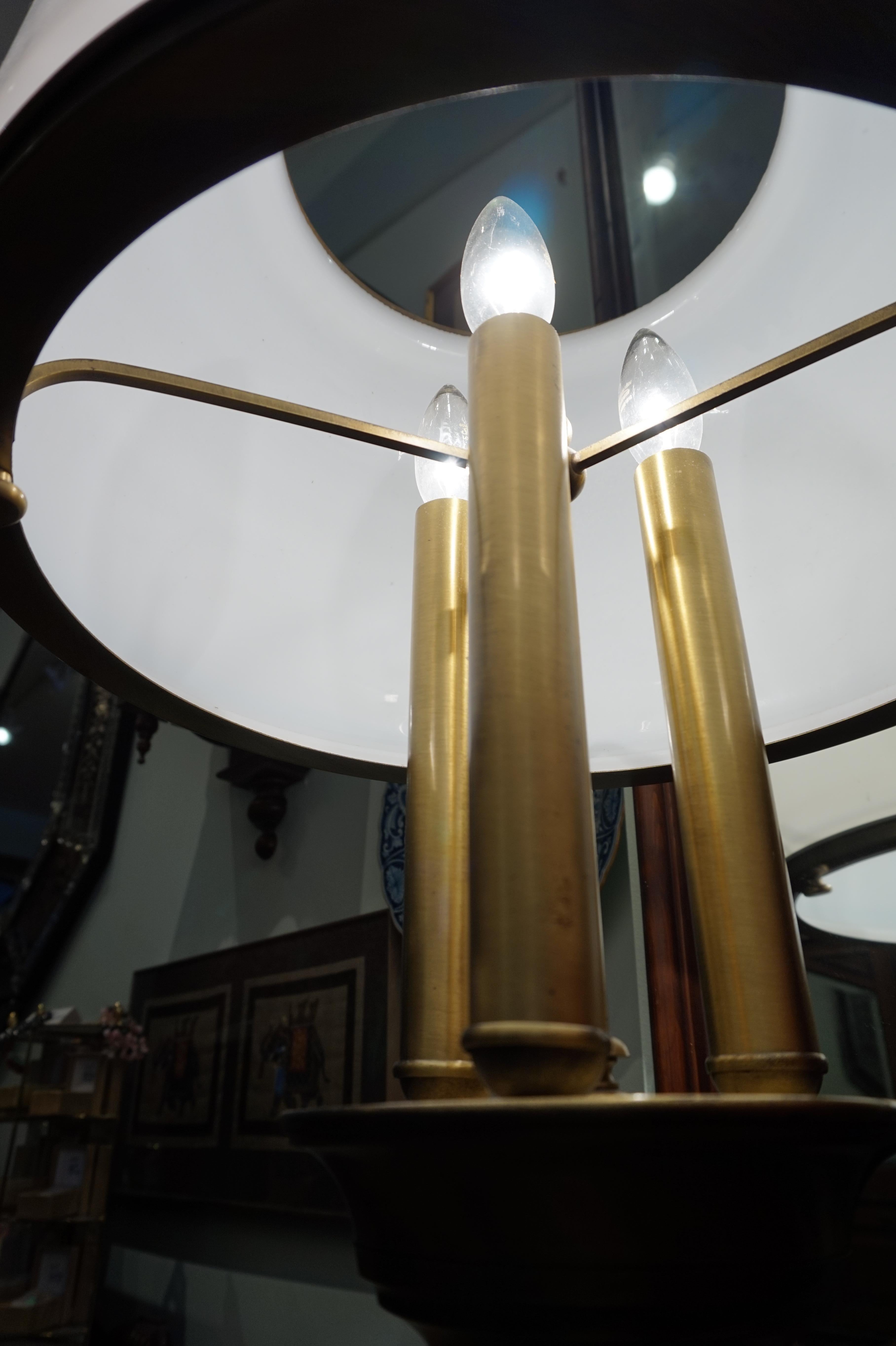 Mid-20th Century Art Deco Brass Lamp Milk Glass Shade