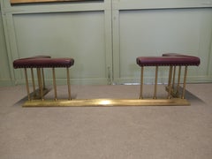 Art Deco Brass & Leather Club Fender, Fireside Bench