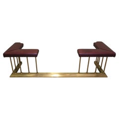 Art Deco Brass & Leather Club Fender, Fireside Bench