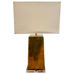Art Deco Brass & Lucite Geometric Skyscraper Rare Table Lamp