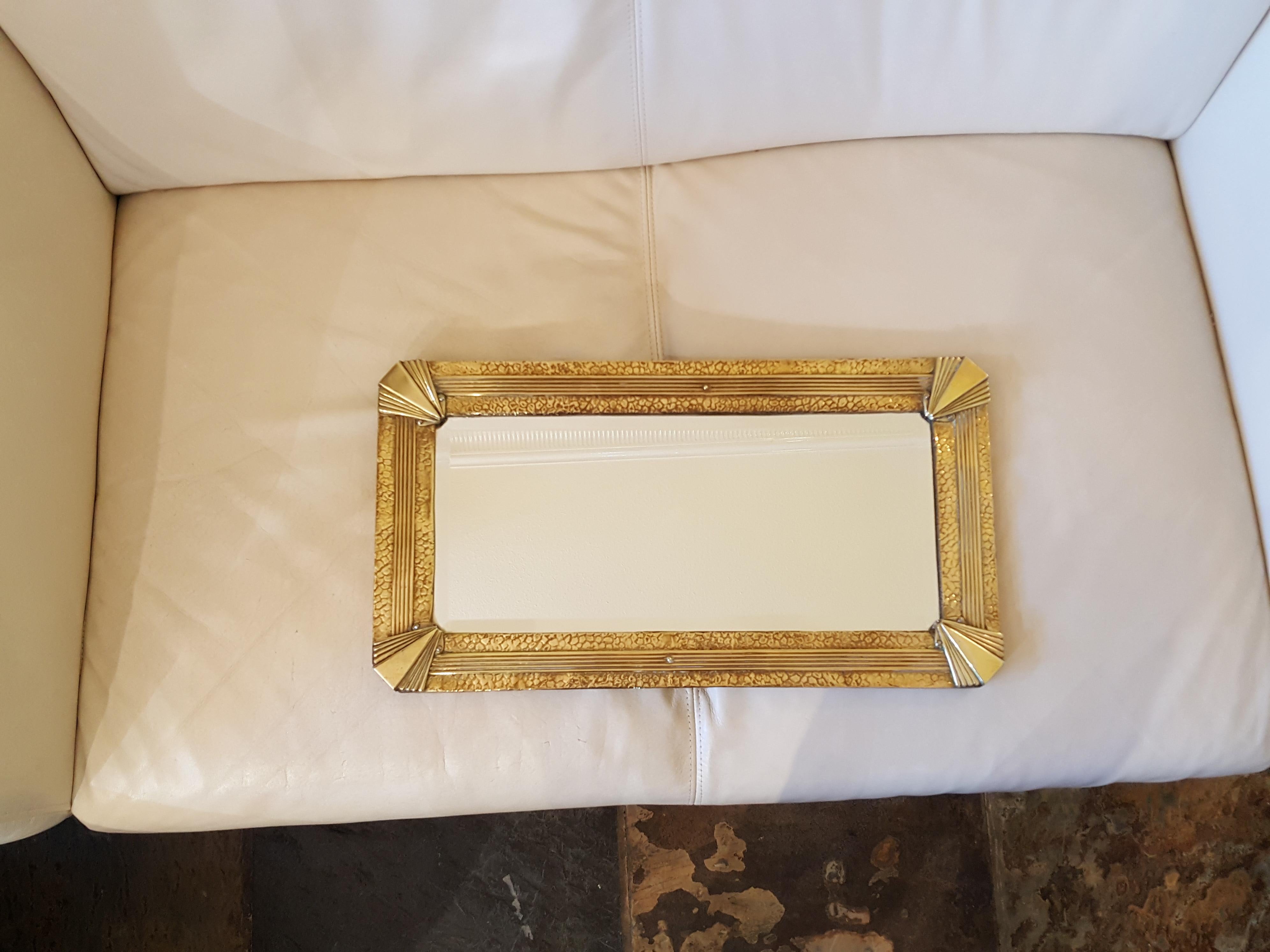 Art Deco brass mirror with fan shaped corners and bevelled plate 11