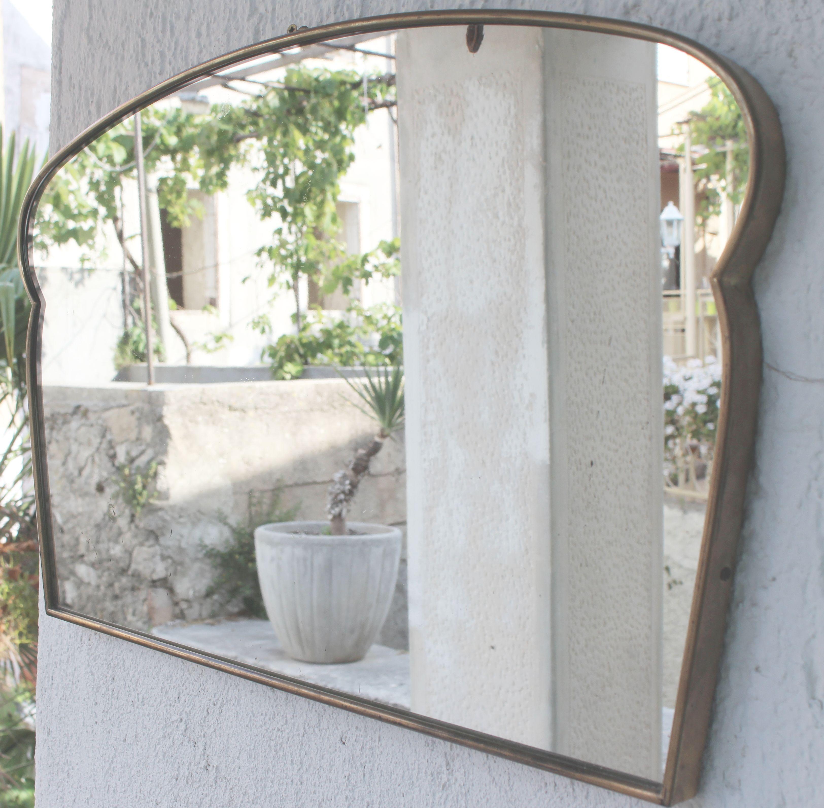 italien Art Deco Brass Mirror en vente