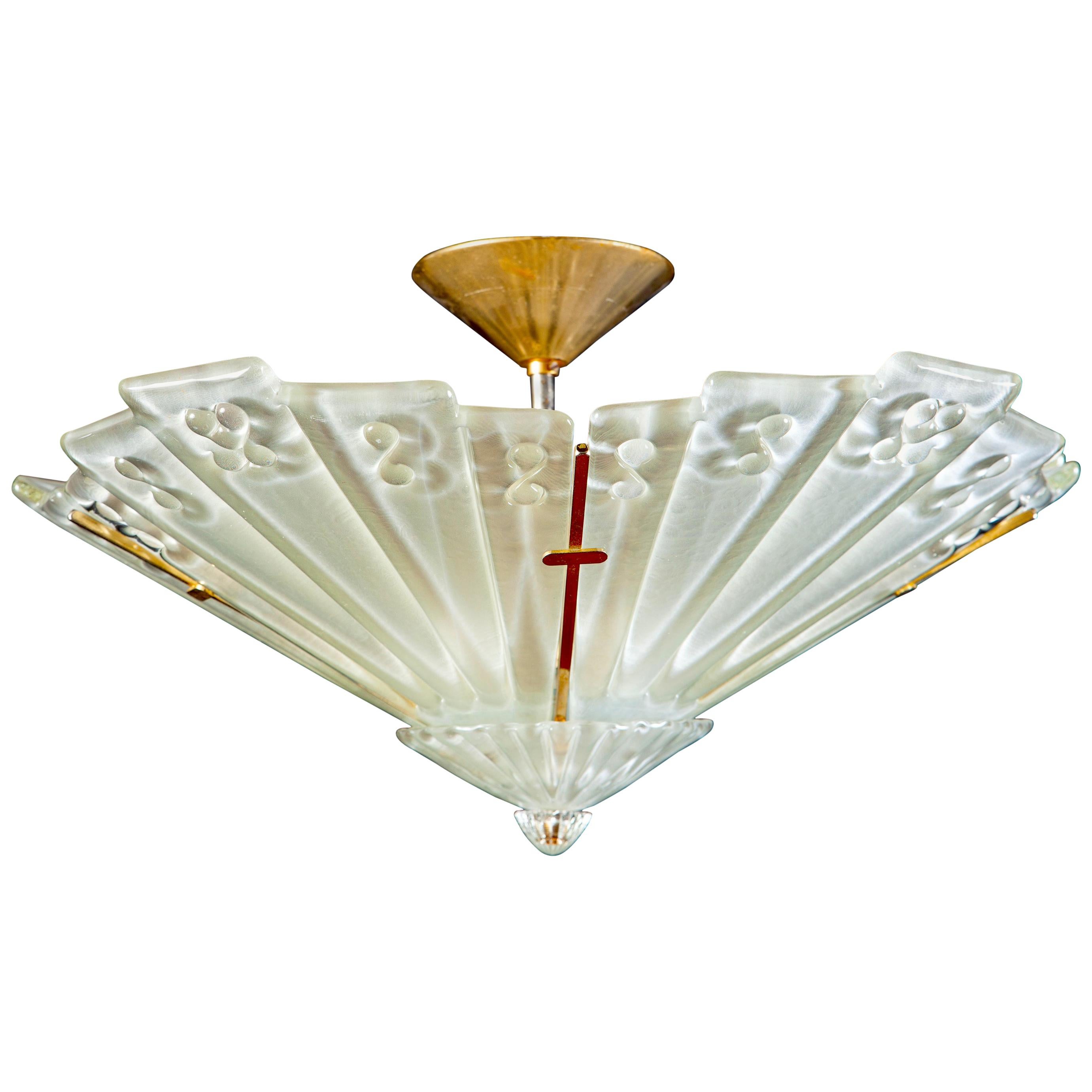Art Deco Brass Mounted Charming Fan Shape  Chandelier or Flush Mount 
