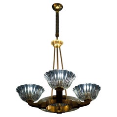 Art Deco Brass Mounted Murano Glass Chandelier by Barovier, 1940
