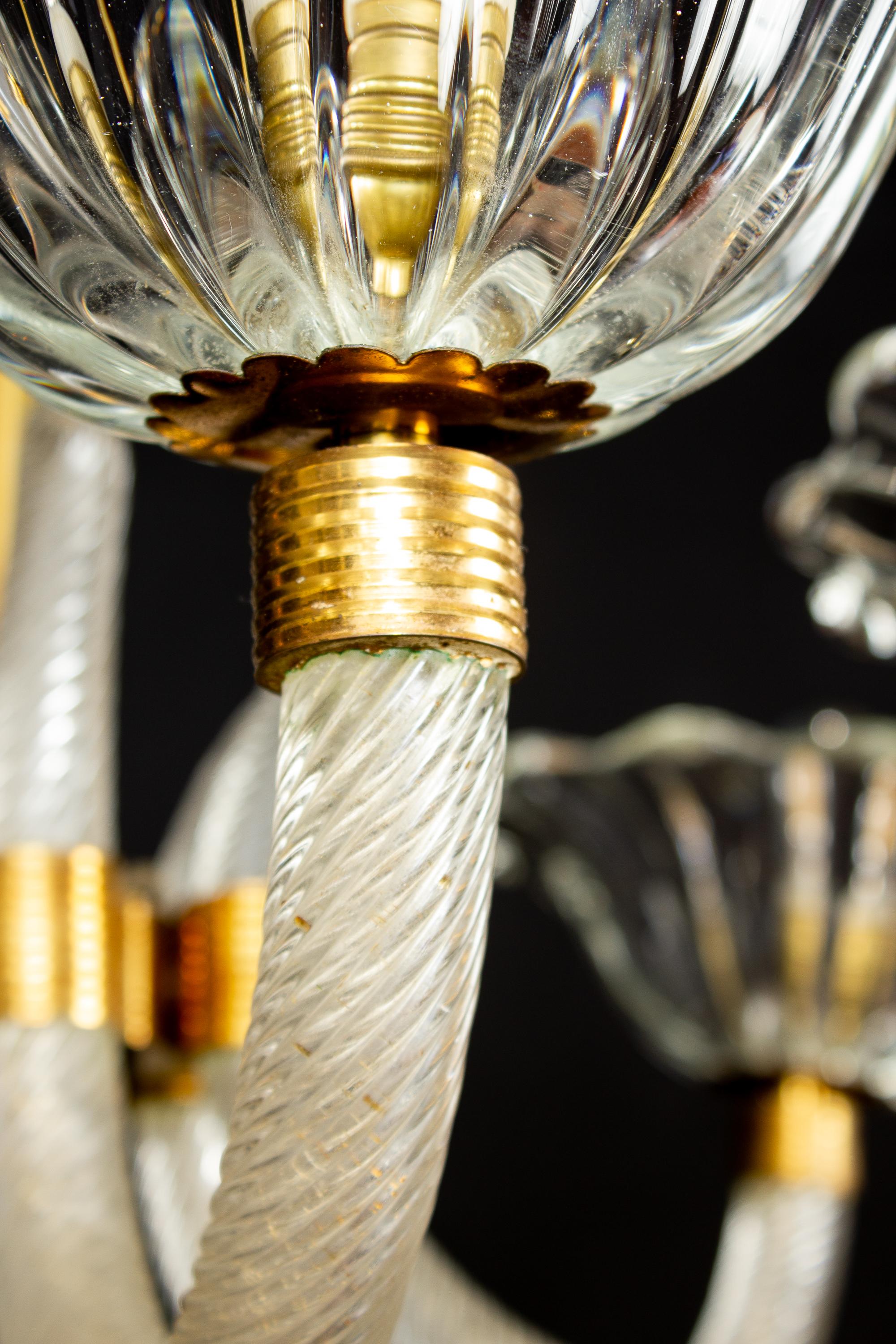 Lustre Art Déco en verre de Murano monté sur laiton par Ercole Barovier, 1940 en vente 4