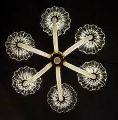 Art Deco Brass Mounted Murano Glass Chandelier by Ercole Barovier, 1940