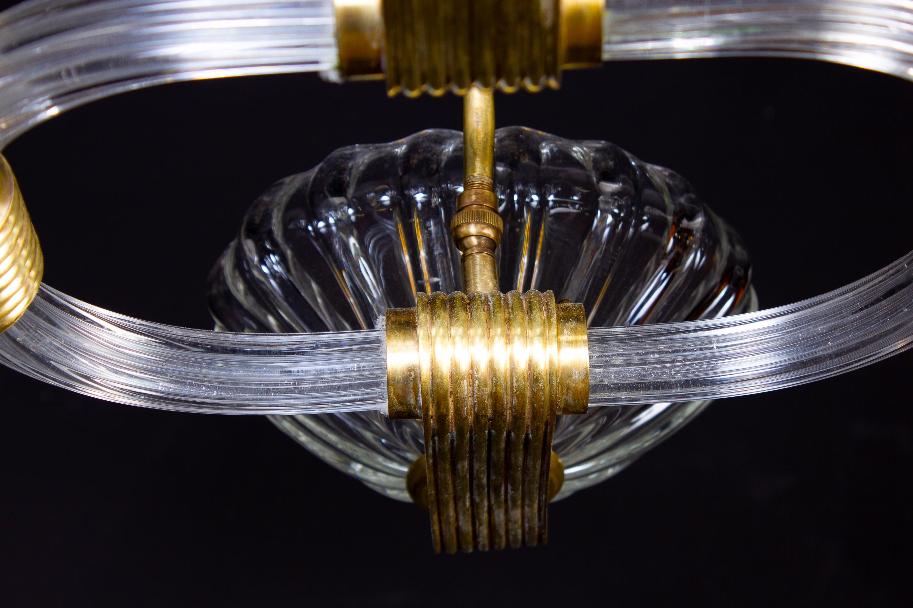 Art Deco Brass Mounted Murano Glass Chandelier by Ercole Barovier, 1940 1