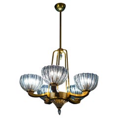 Art Deco Brass Mounted Murano Glass Chandelier by Ercole Barovier, 1940