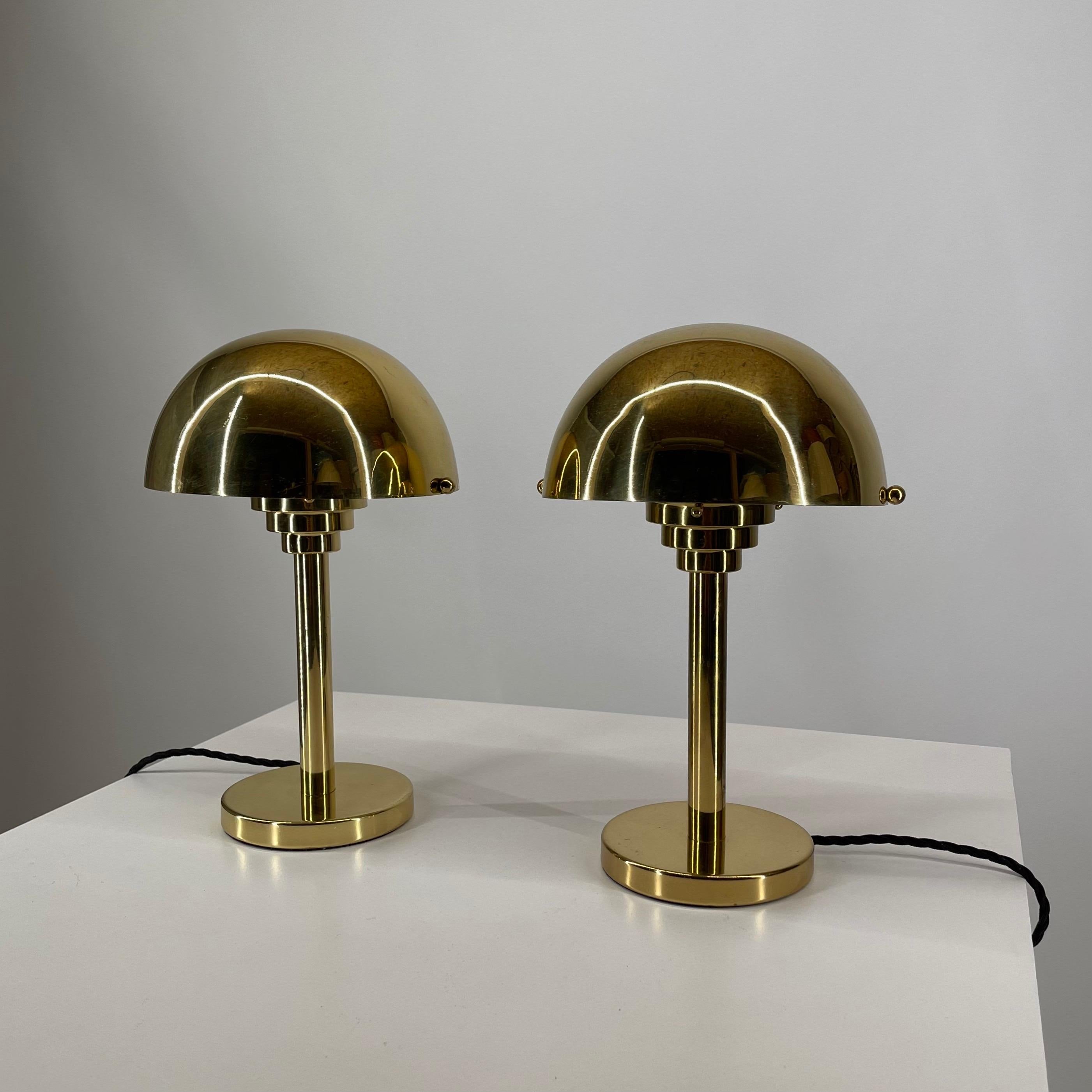 Austrian Pair Art Deco Brass Mushroom Table Lamp, Austria 1970