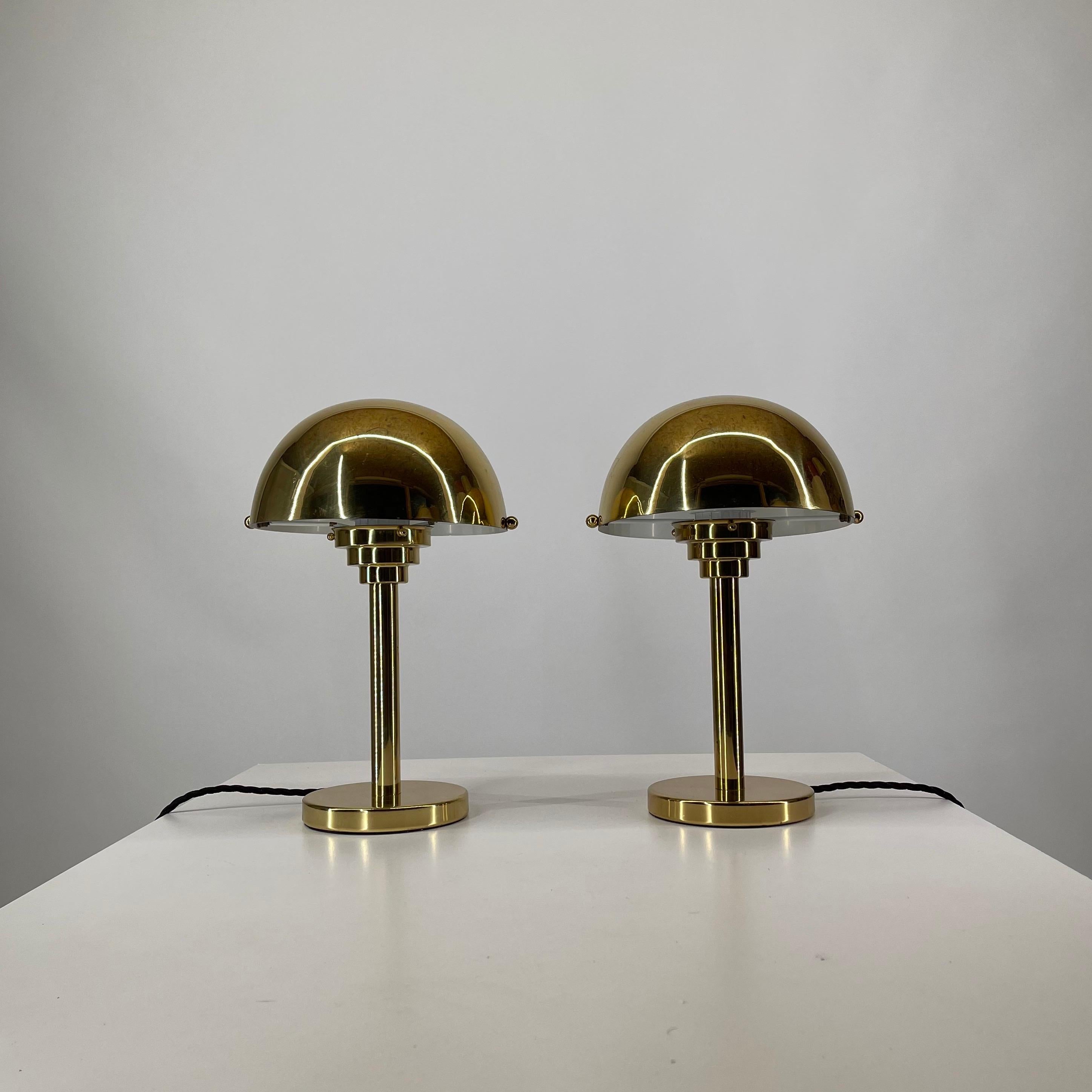 Late 20th Century Pair Art Deco Brass Mushroom Table Lamp, Austria 1970