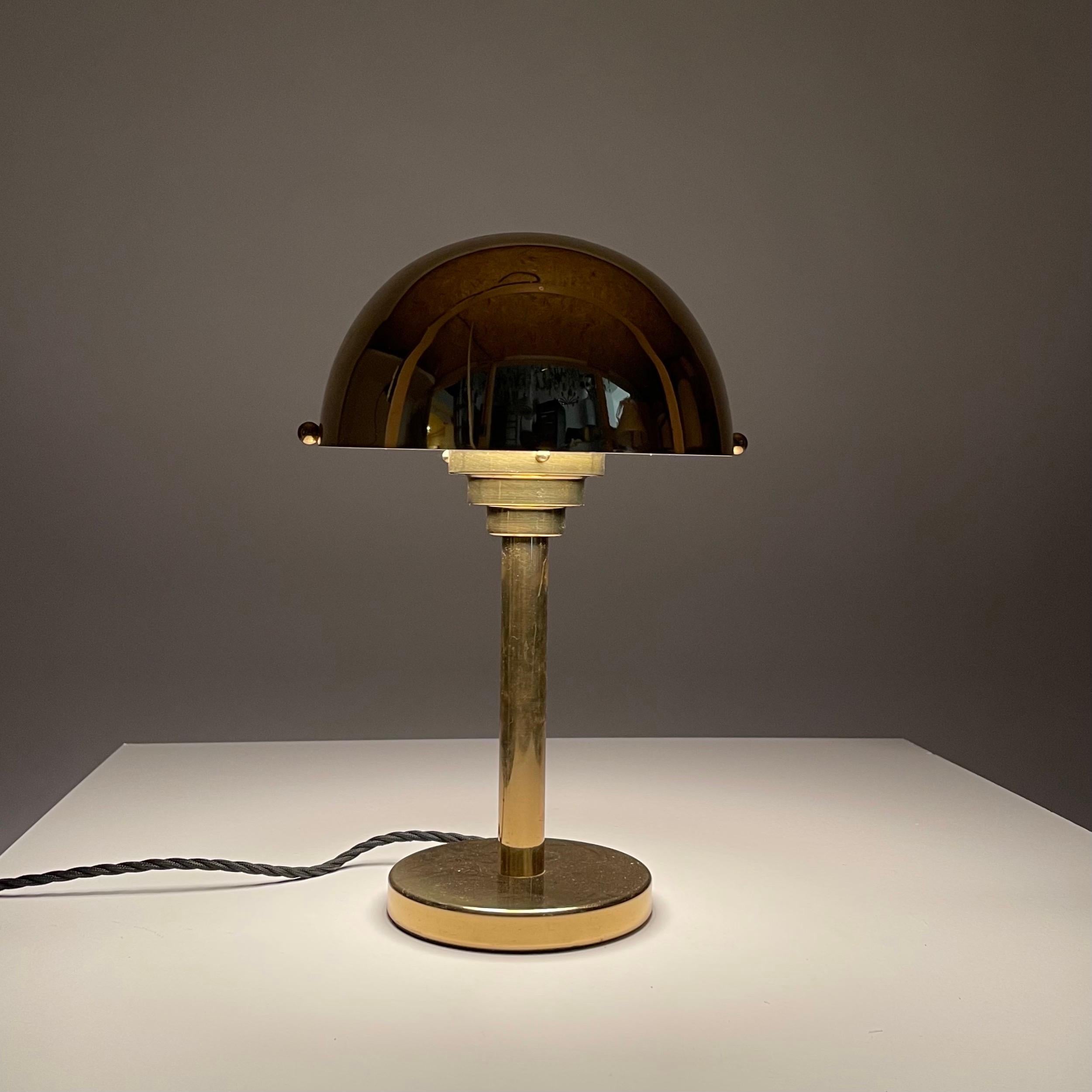 Pair Art Deco Brass Mushroom Table Lamp, Austria 1970 1