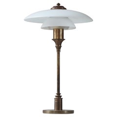 Art Deco Brass & Opal Glass Table Lamp by LYFA, Denmark, 1930s