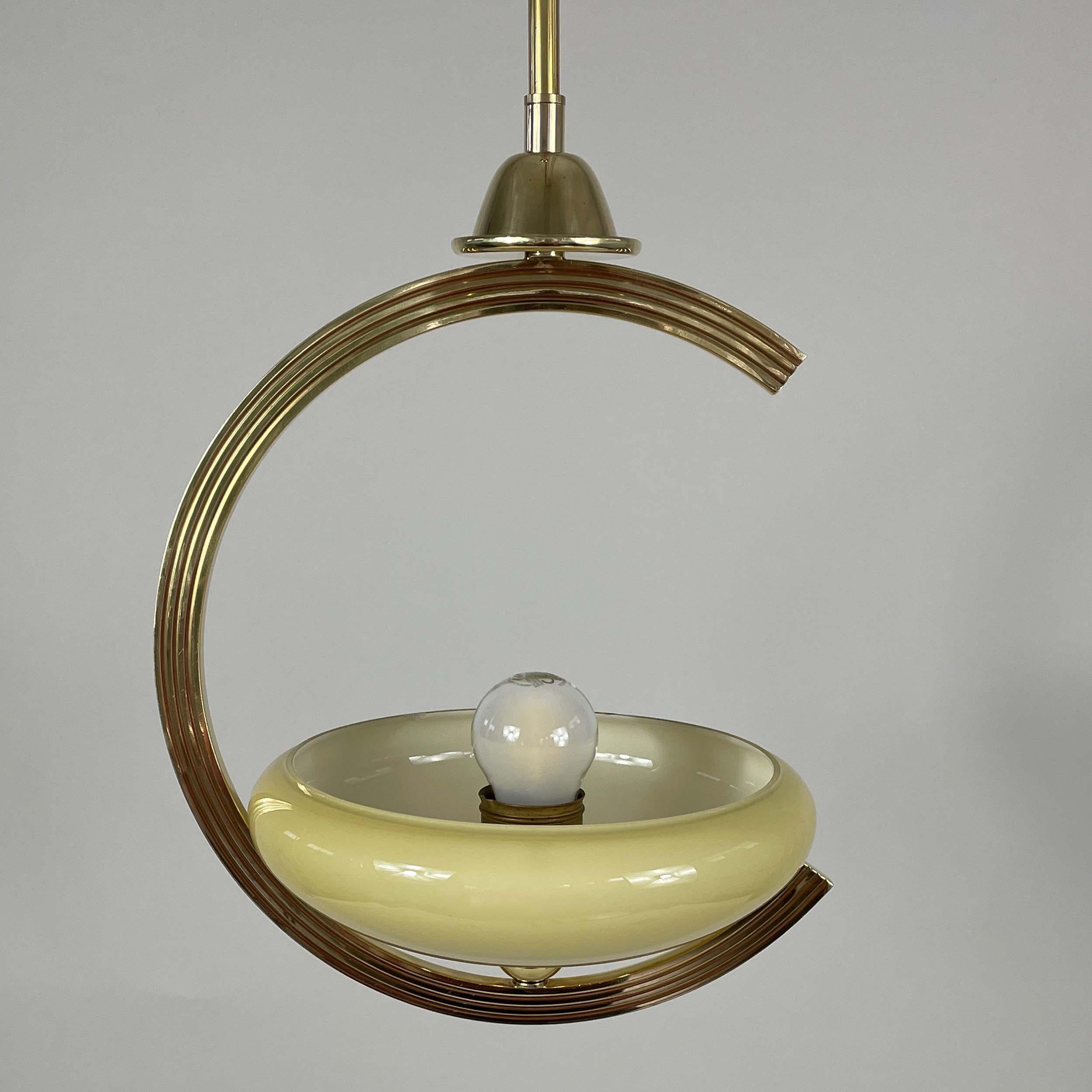 Art Deco Brass & Opaline Glass Pendant, Sweden 1940s For Sale 5