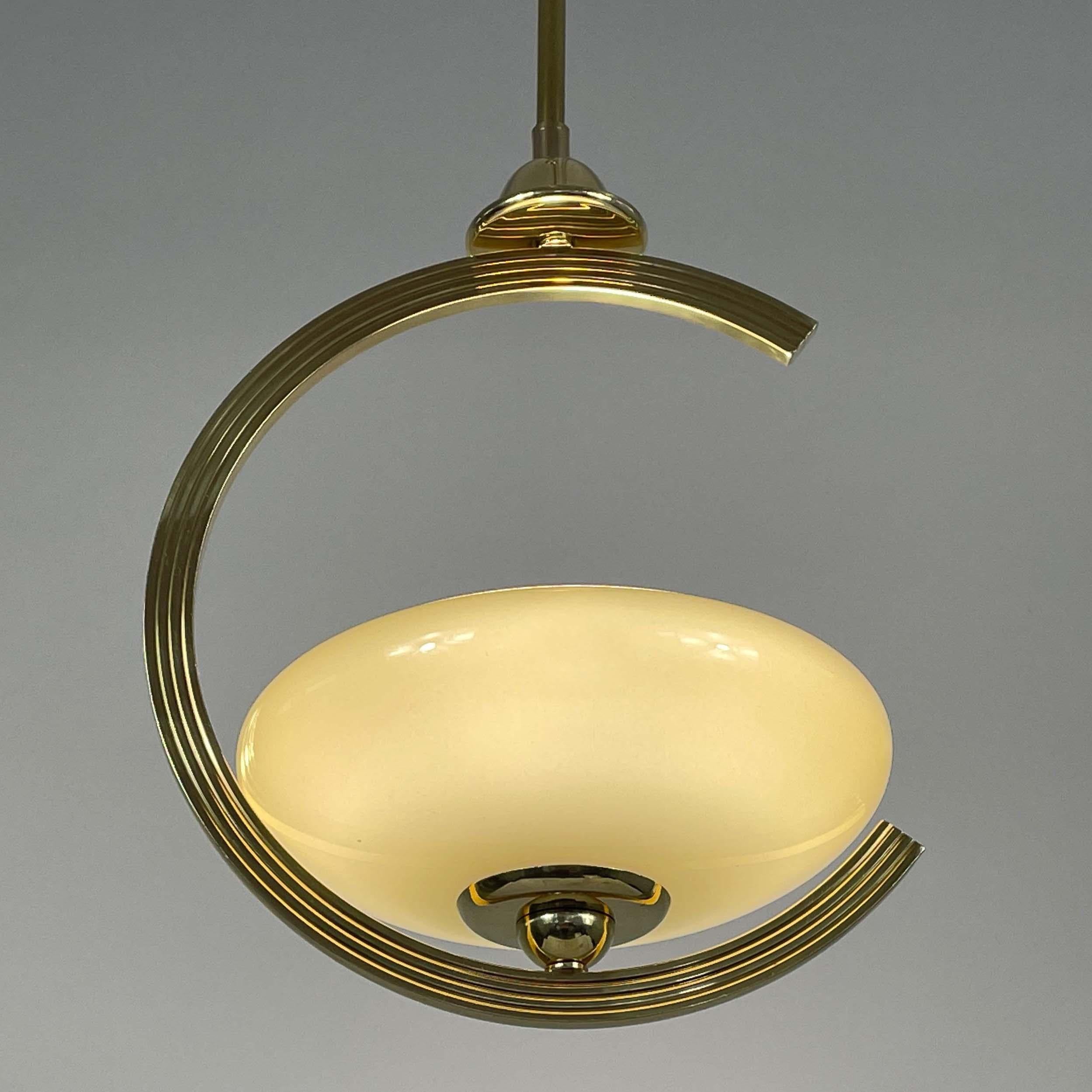 Art Deco Brass & Opaline Glass Pendant, Sweden 1940s For Sale 6