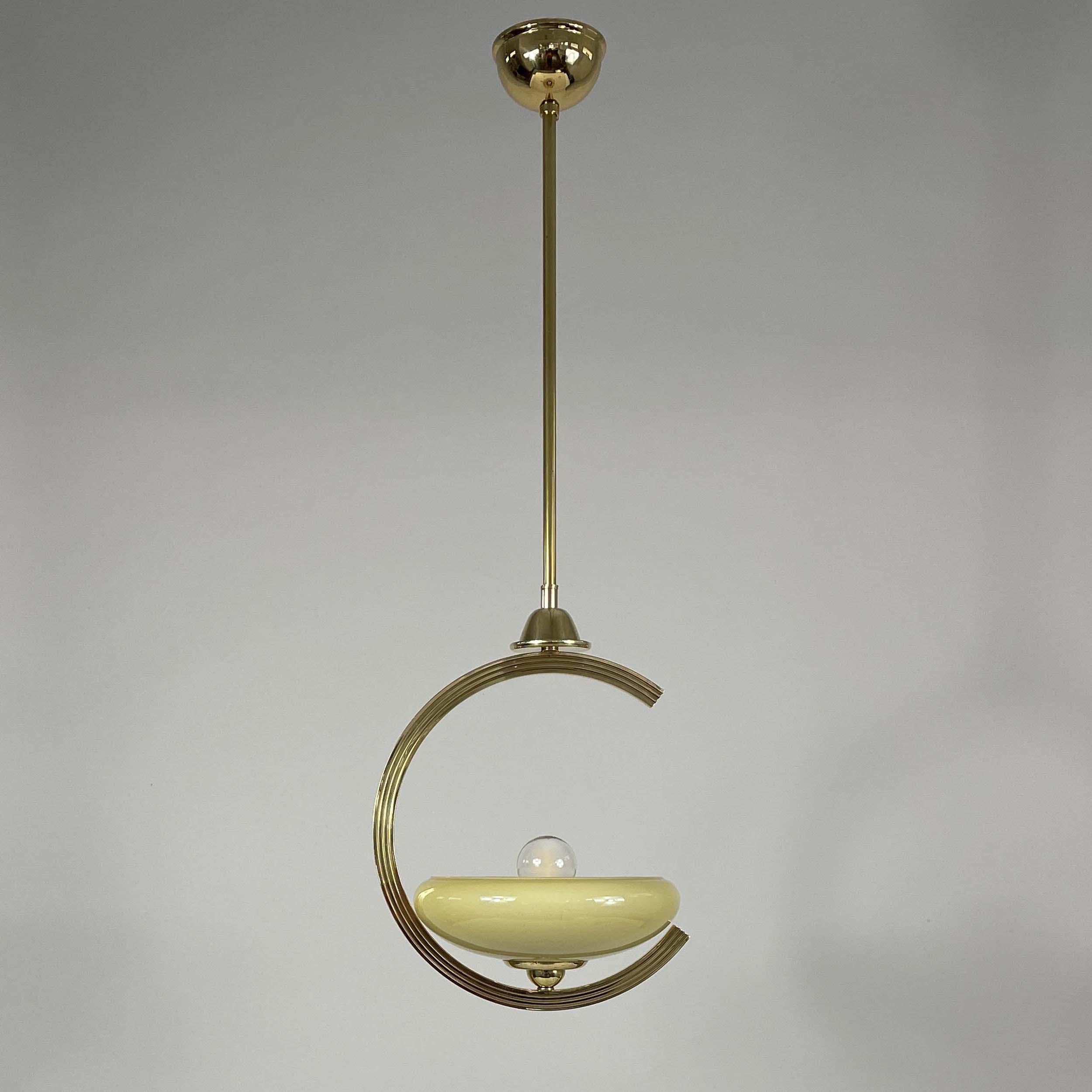 Art Deco Brass & Opaline Glass Pendant, Sweden 1940s For Sale 8