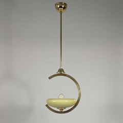 Art Deco Brass & Opaline Glass Pendant, Sweden 1940s