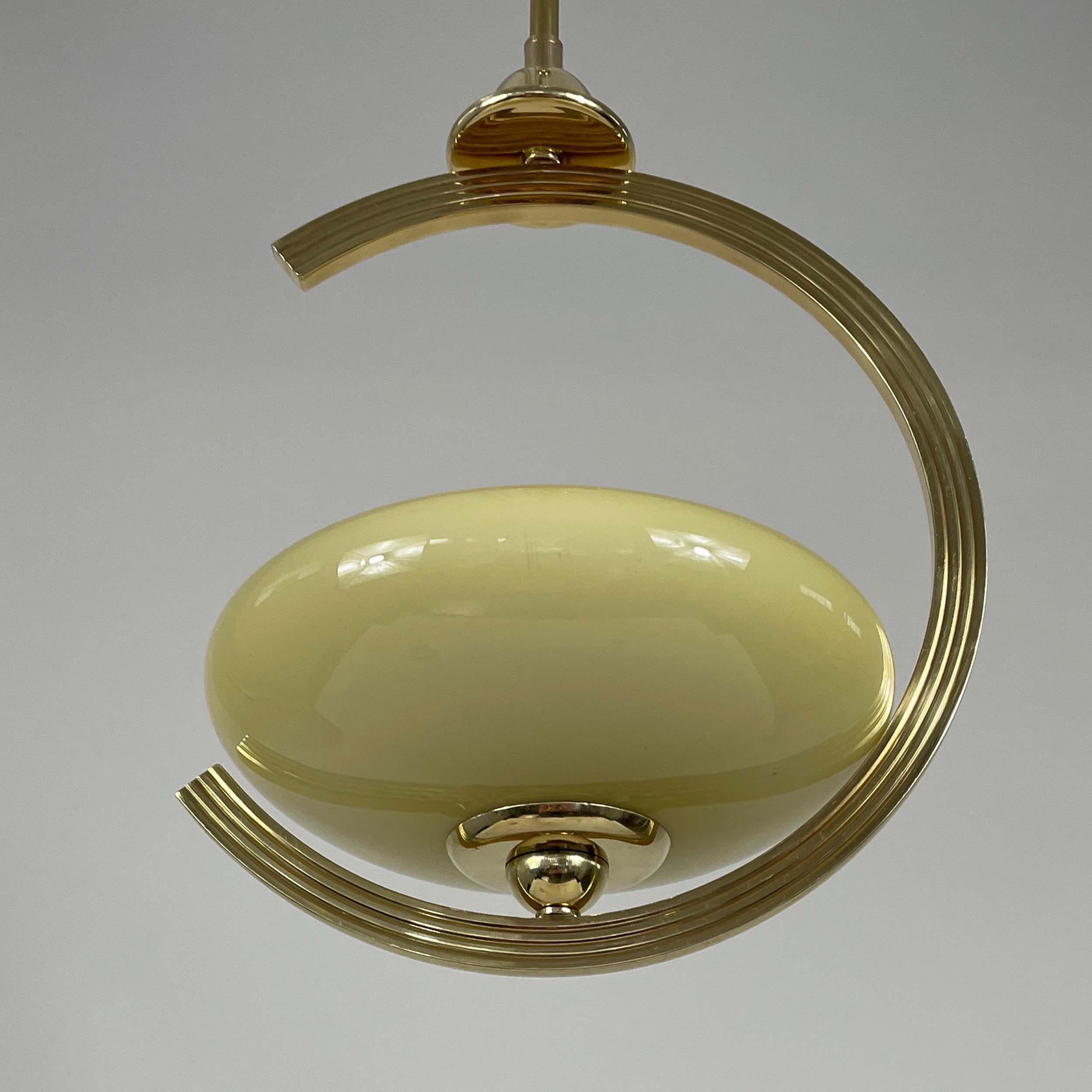 Art Deco Brass & Opaline Glass Pendant, Sweden 1940s For Sale 2