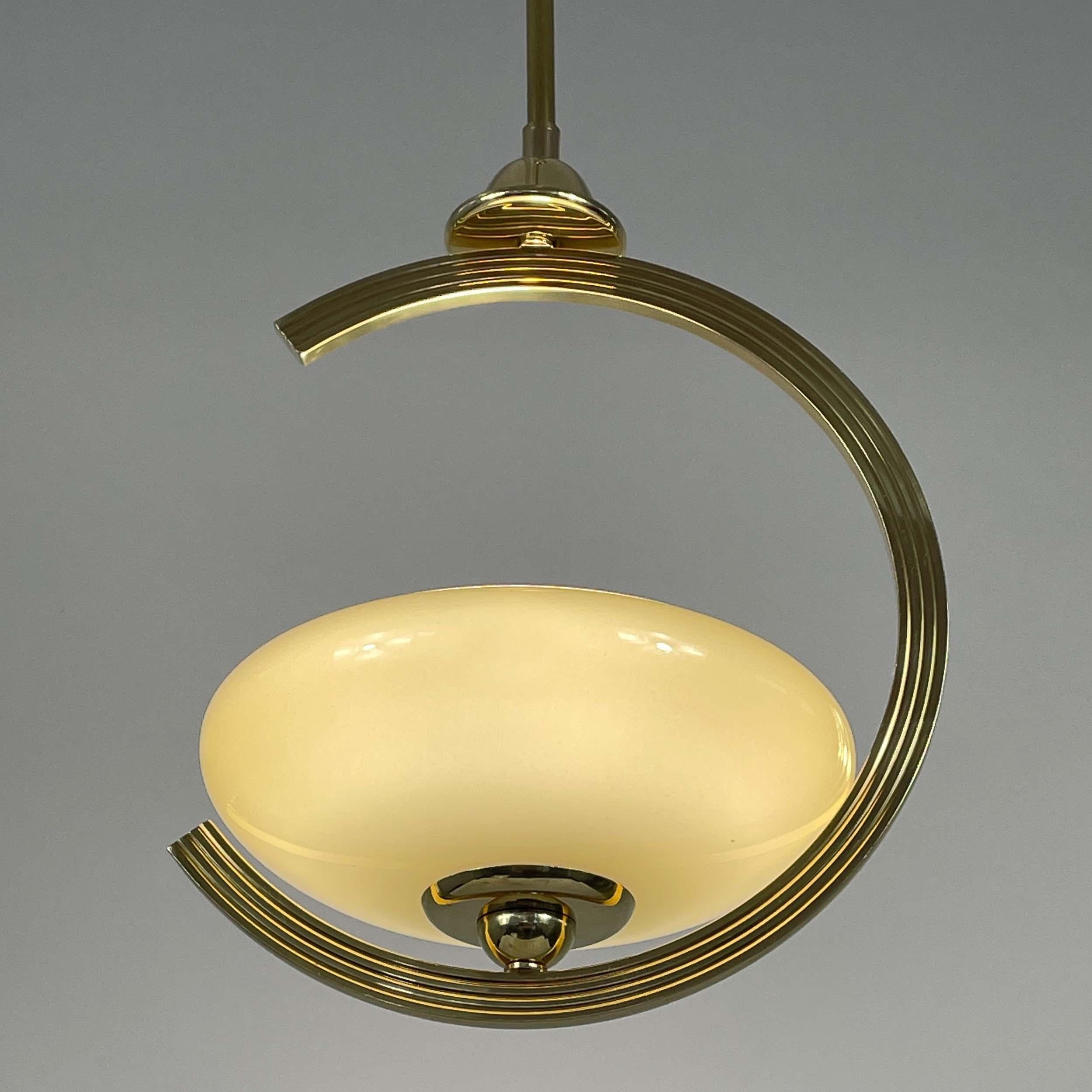 Art Deco Brass & Opaline Glass Pendant, Sweden 1940s For Sale 3