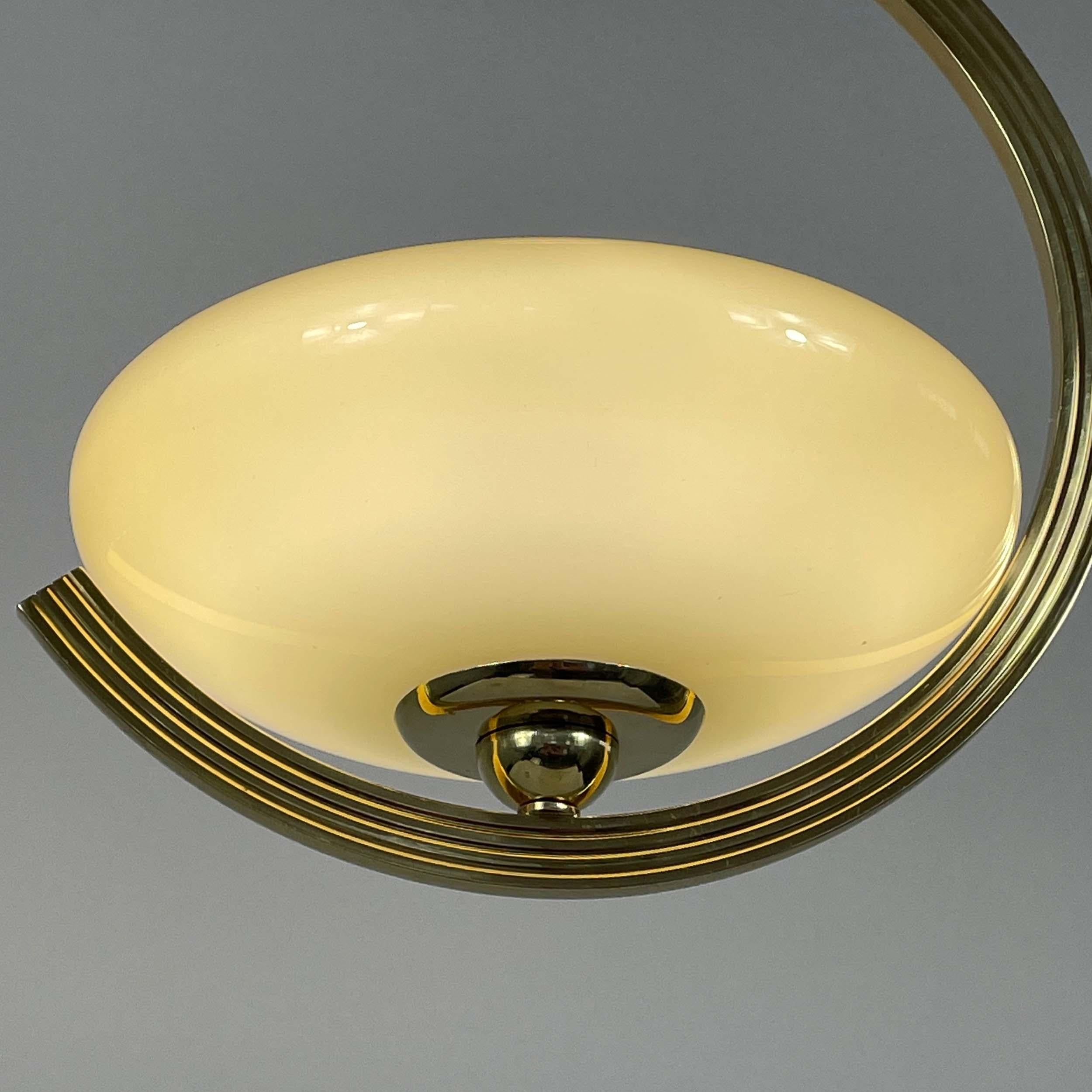 Art Deco Brass & Opaline Glass Pendant, Sweden 1940s For Sale 4