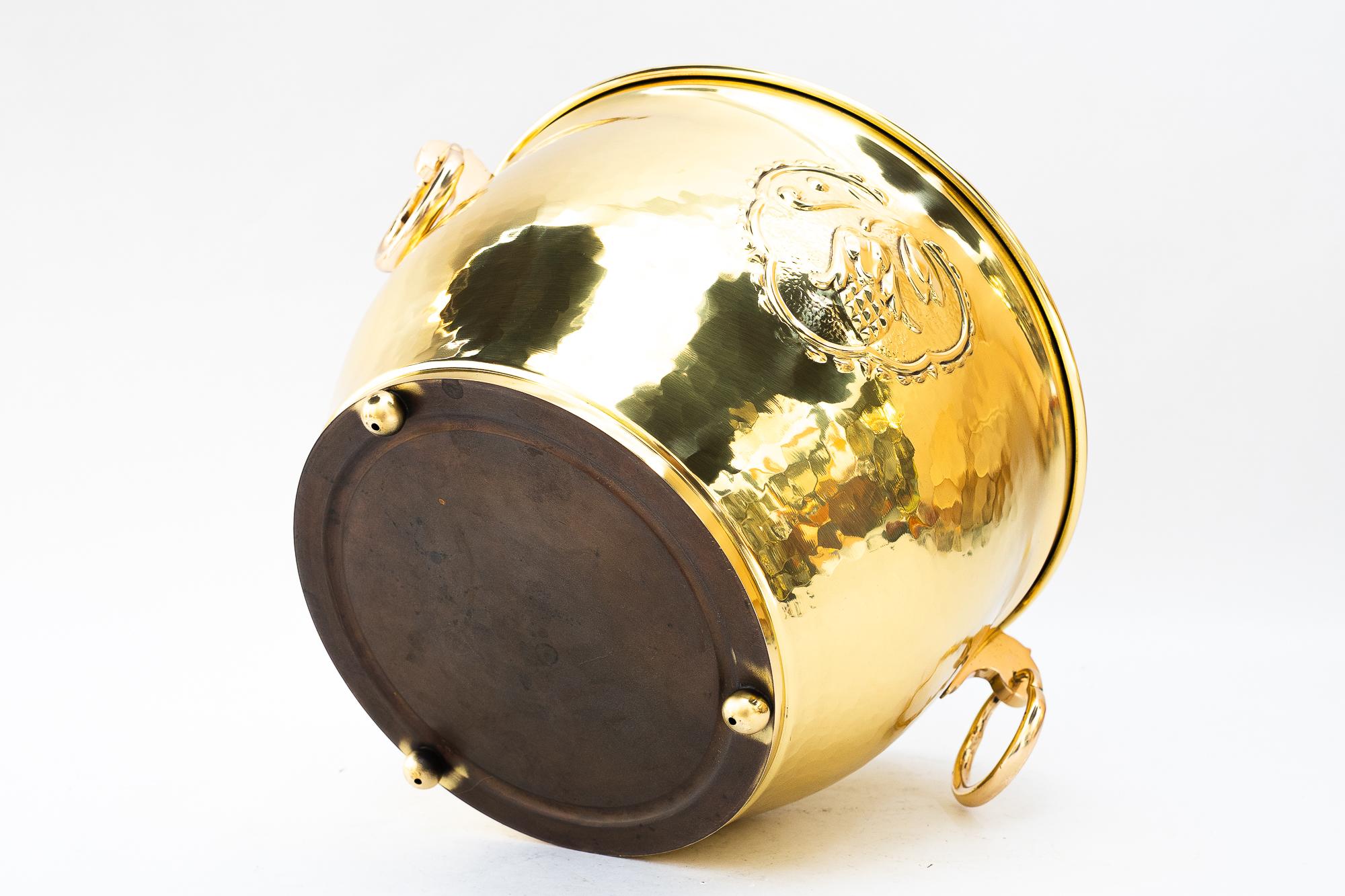 Art Deco brass palm pot around 1920s For Sale 2